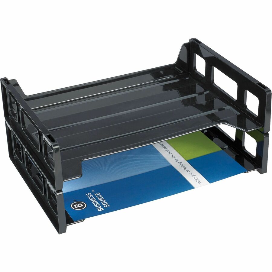 Business Source Side-loading Stackable Letter Trays - Desktop - Stackable - 20% Recycled - Black - 1 Each -