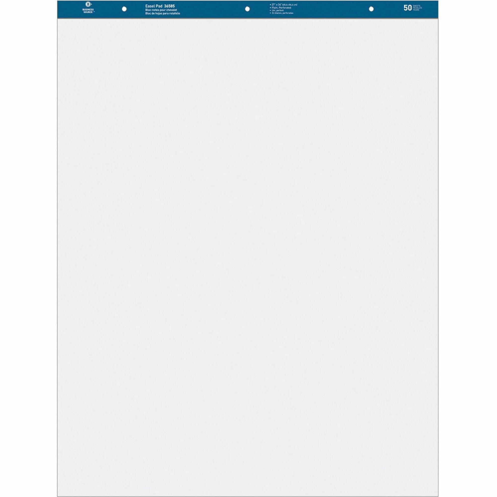 Business Source Standard Easel Pad - 50 Sheets - Plain - 15 lb Basis Weight - 27" x 34" - White Paper - Perforated - 2 / Carton -