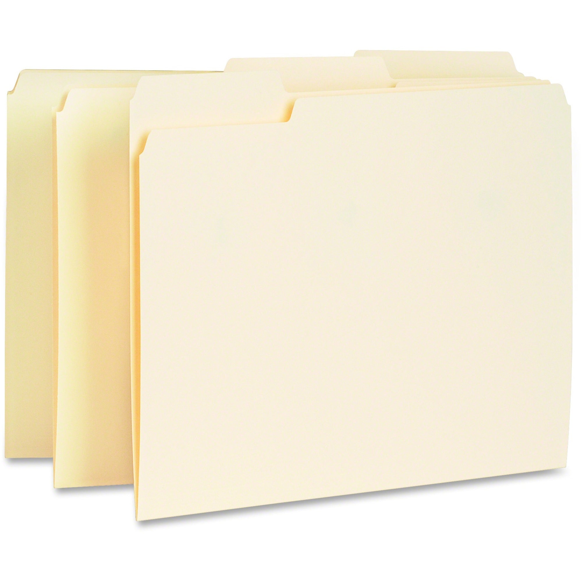Business Source 1/3 Tab Cut Letter Recycled Top Tab File Folder - 8 1/2" x 11" - Top Tab Location - Assorted Position Tab Position - Manila - Manila - 10% Recycled - 100 / Box -