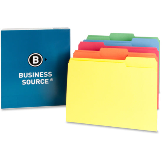 Business Source 1/3 Tab Cut Letter Recycled Top Tab File Folder - 8 1/2" x 11" - Top Tab Location - Assorted Position Tab Position - Assorted - 10% Recycled - 100 / Box -