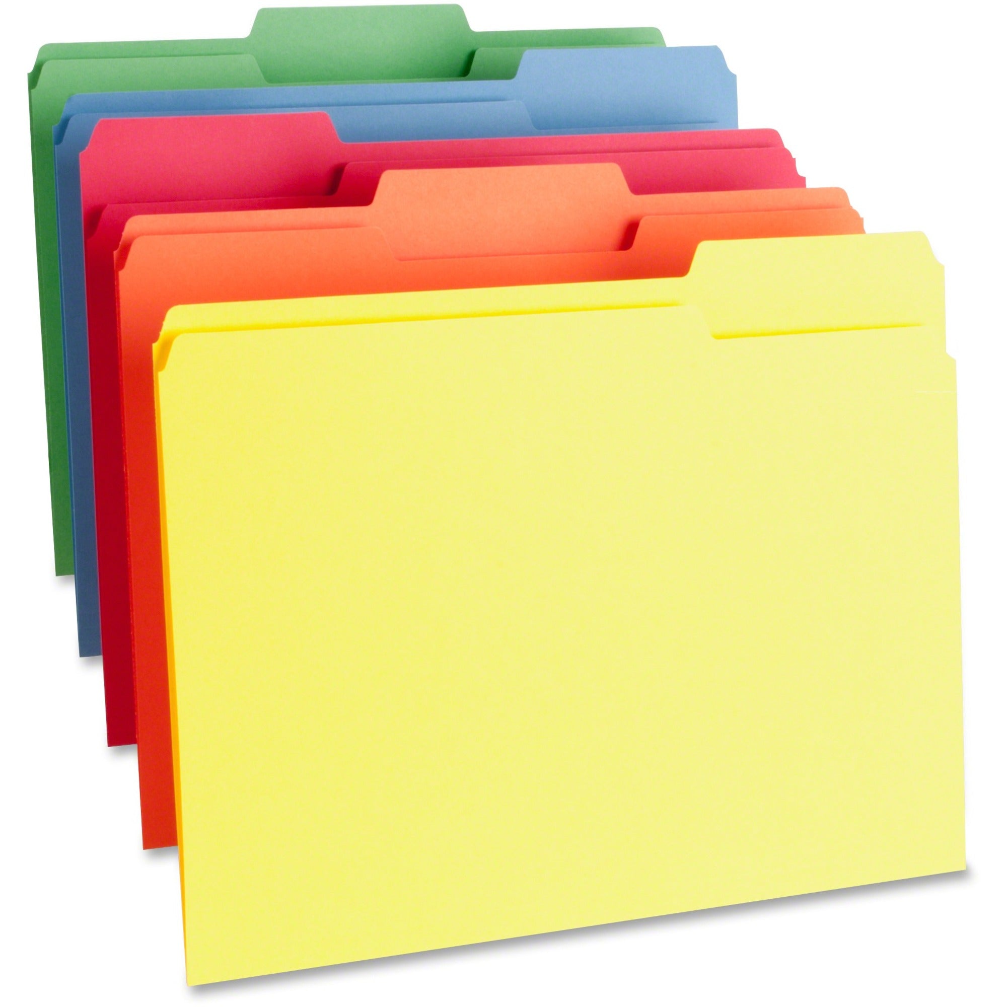 Business Source 1/3 Tab Cut Letter Recycled Top Tab File Folder - 8 1/2" x 11" - Top Tab Location - Assorted Position Tab Position - Assorted - 10% Recycled - 100 / Box -