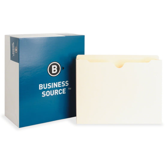 Business Source Straight Tab Cut Letter Recycled File Pocket - 8 1/2" x 11" - 2" Expansion - Manila - 10% Recycled - 50 / Box -