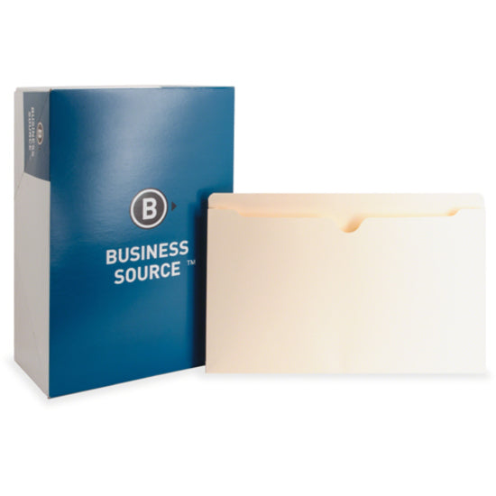 Business Source Straight Tab Cut Legal Recycled File Pocket - 8 1/2" x 14" - 1" Expansion - Manila - 10% Recycled - 50 / Box -