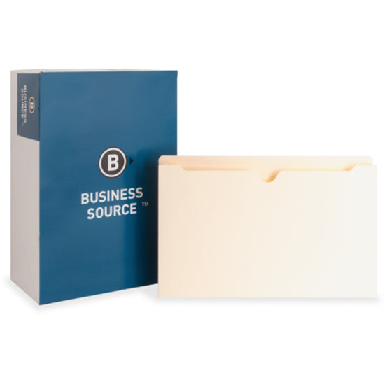 Business Source Straight Tab Cut Legal Recycled File Pocket - 8 1/2" x 14" - 1 1/2" Expansion - Manila - 10% Recycled - 50 / Box -