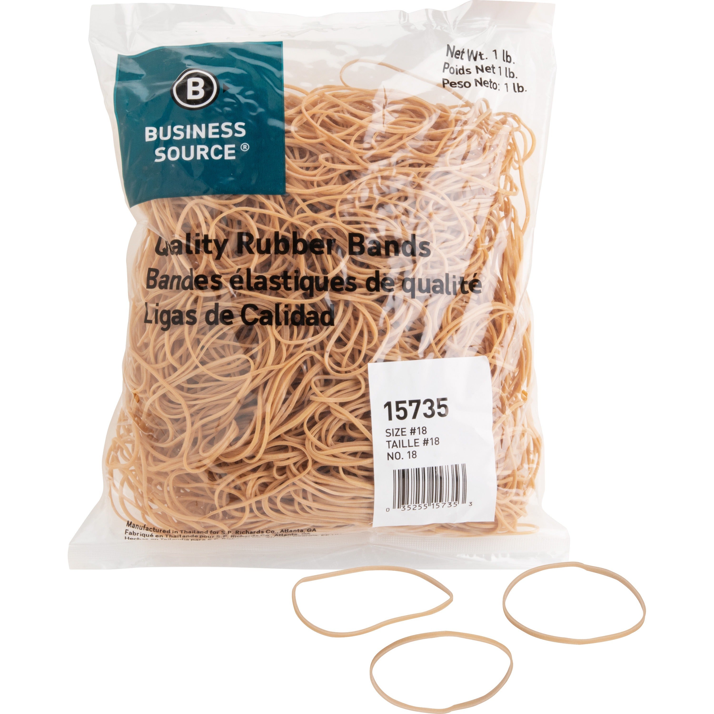 Business Source Quality Rubber Bands - Size: #18 - 3" Length x 0.1" Width - Sustainable - 1480 / Pack - Rubber - Crepe -