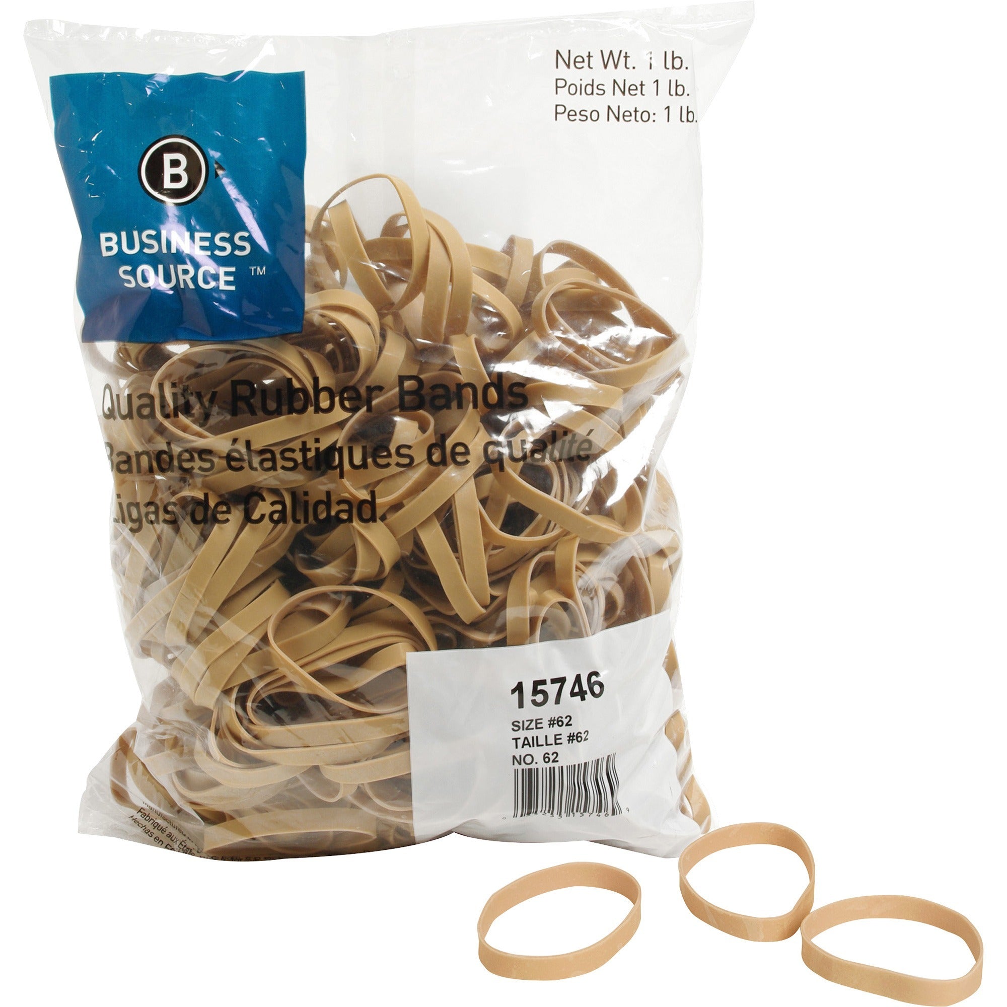 Business Source Quality Rubber Bands - Size: #62 - 2.5" Length x 0.3" Width - Sustainable - 450 / Pack - Rubber - Crepe -