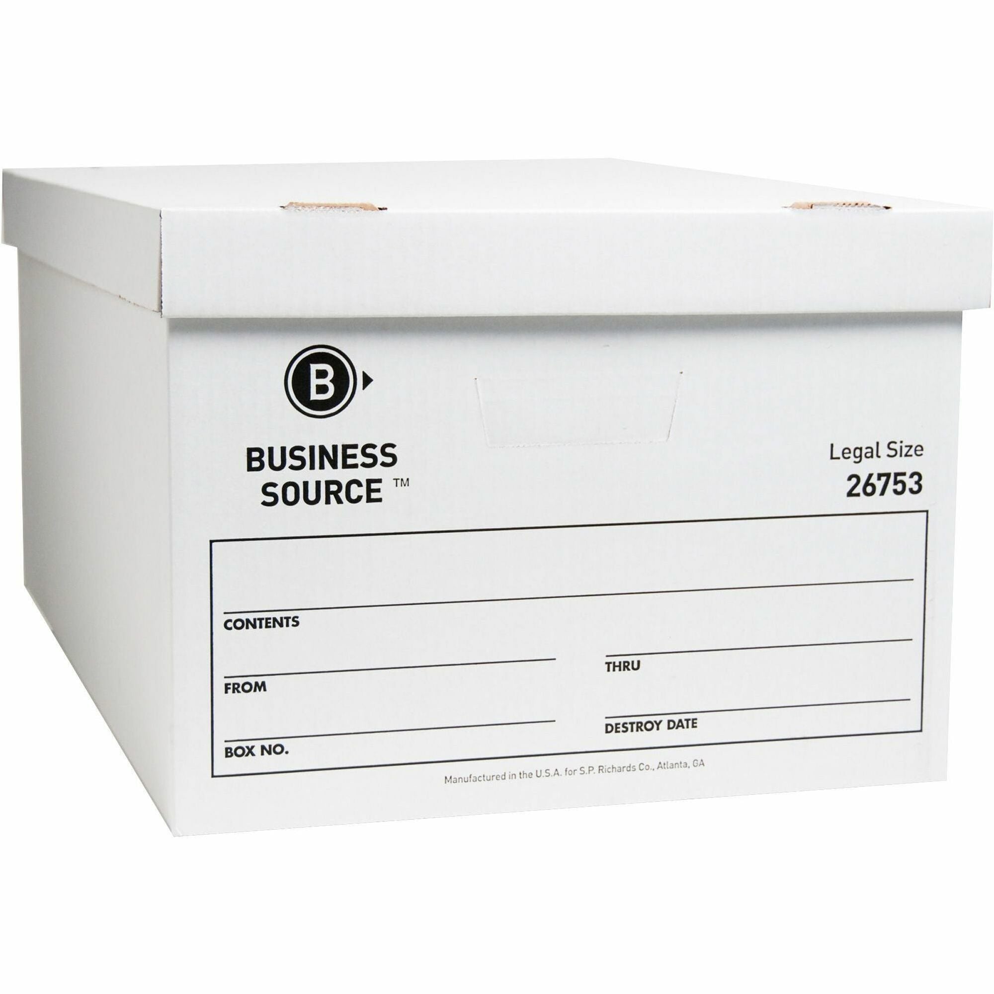 Business Source Lift-off Lid Light Duty Storage Box - External Dimensions: 15" Width x 24" Depth x 10"Height - Media Size Supported: Legal - Lift-off Closure - Light Duty - Stackable - Cardboard - White - For File - Recycled - 12 / Carton -