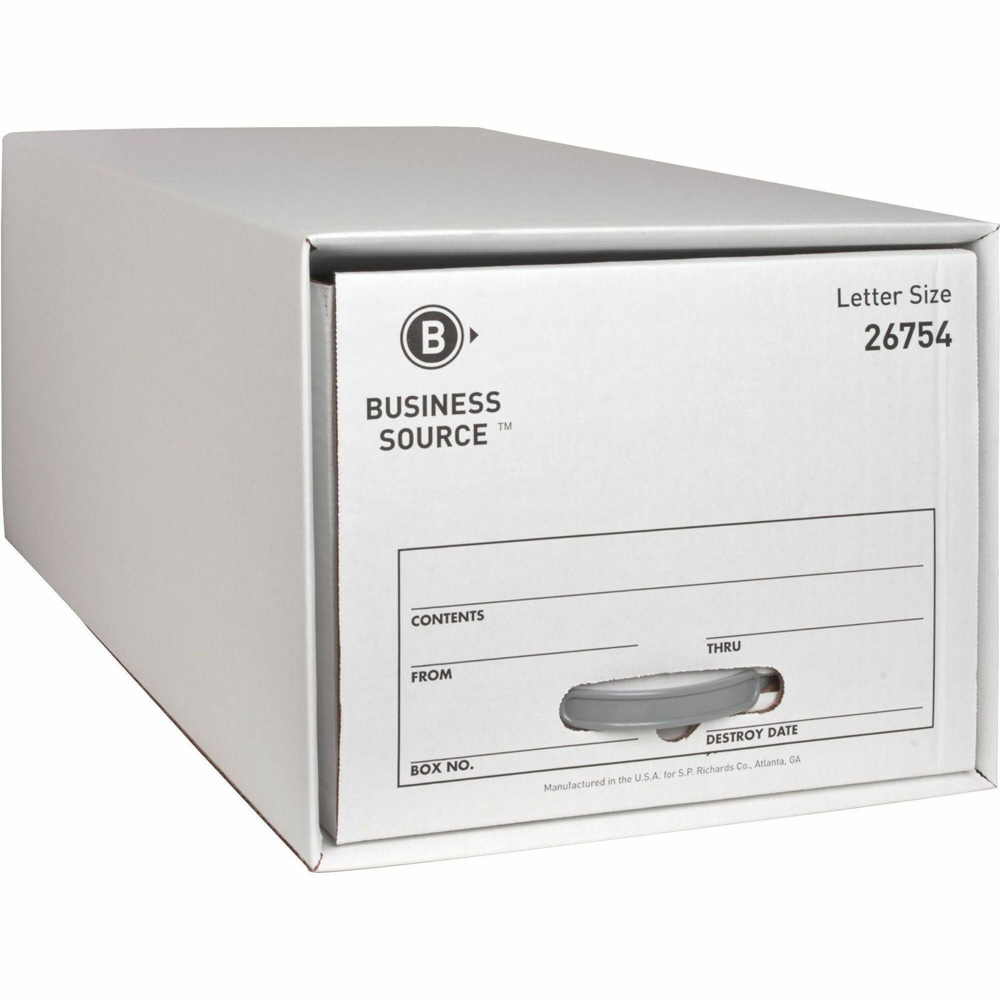 Business Source Drawer Storage Boxes - External Dimensions: 12.5" Width x 23.3" Depth x 10.3"Height - Media Size Supported: Letter - Light Duty - Stackable - White - For File - Recycled - 6 / Carton -