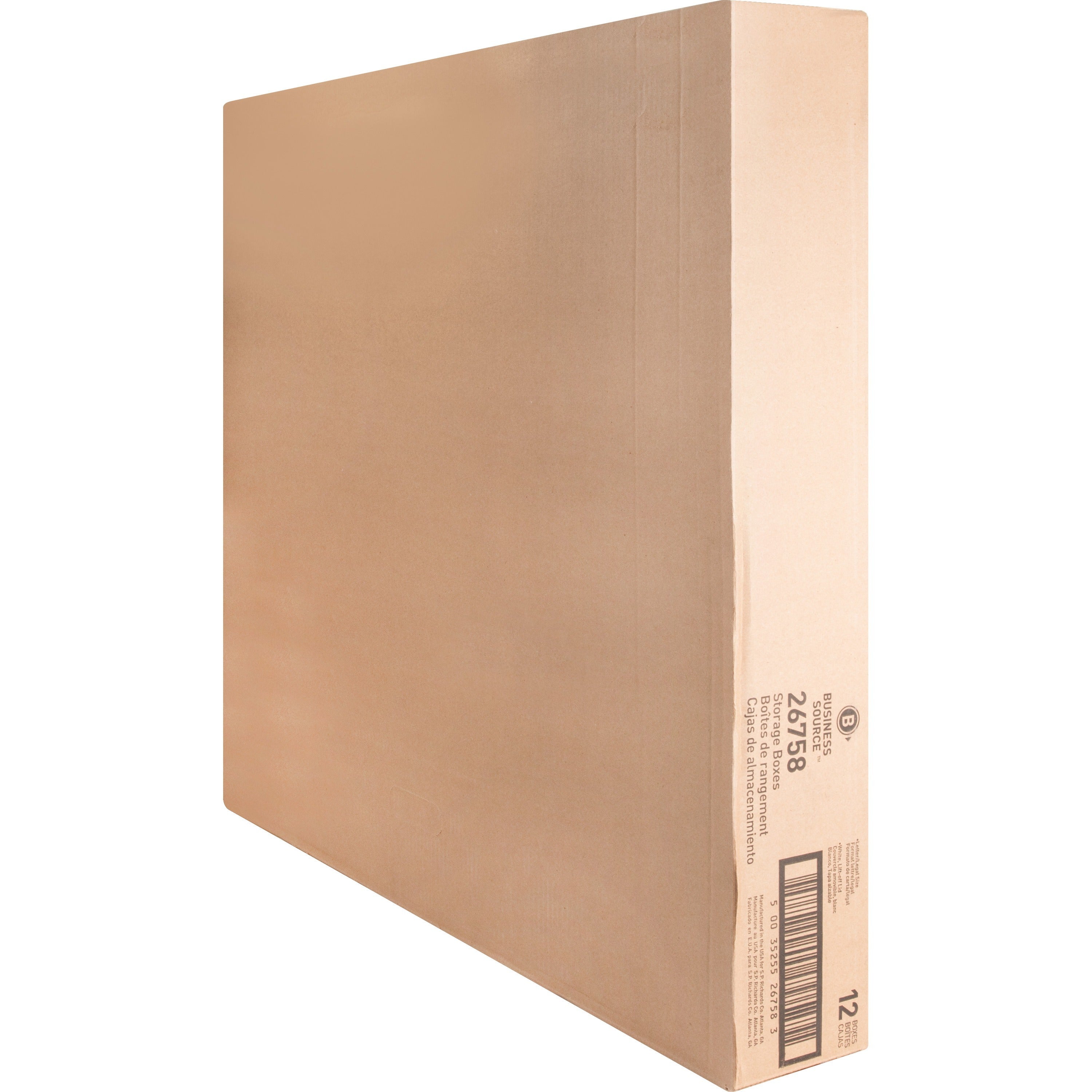 Business Source Lift-off Lid Heavy-Duty Storage Box - External Dimensions: 12" Width x 15" Depth x 10"Height - Media Size Supported: Legal, Letter - Lift-off Closure - Heavy Duty - Stackable - Cardboard - White - For File - Recycled - 12 / Carton -