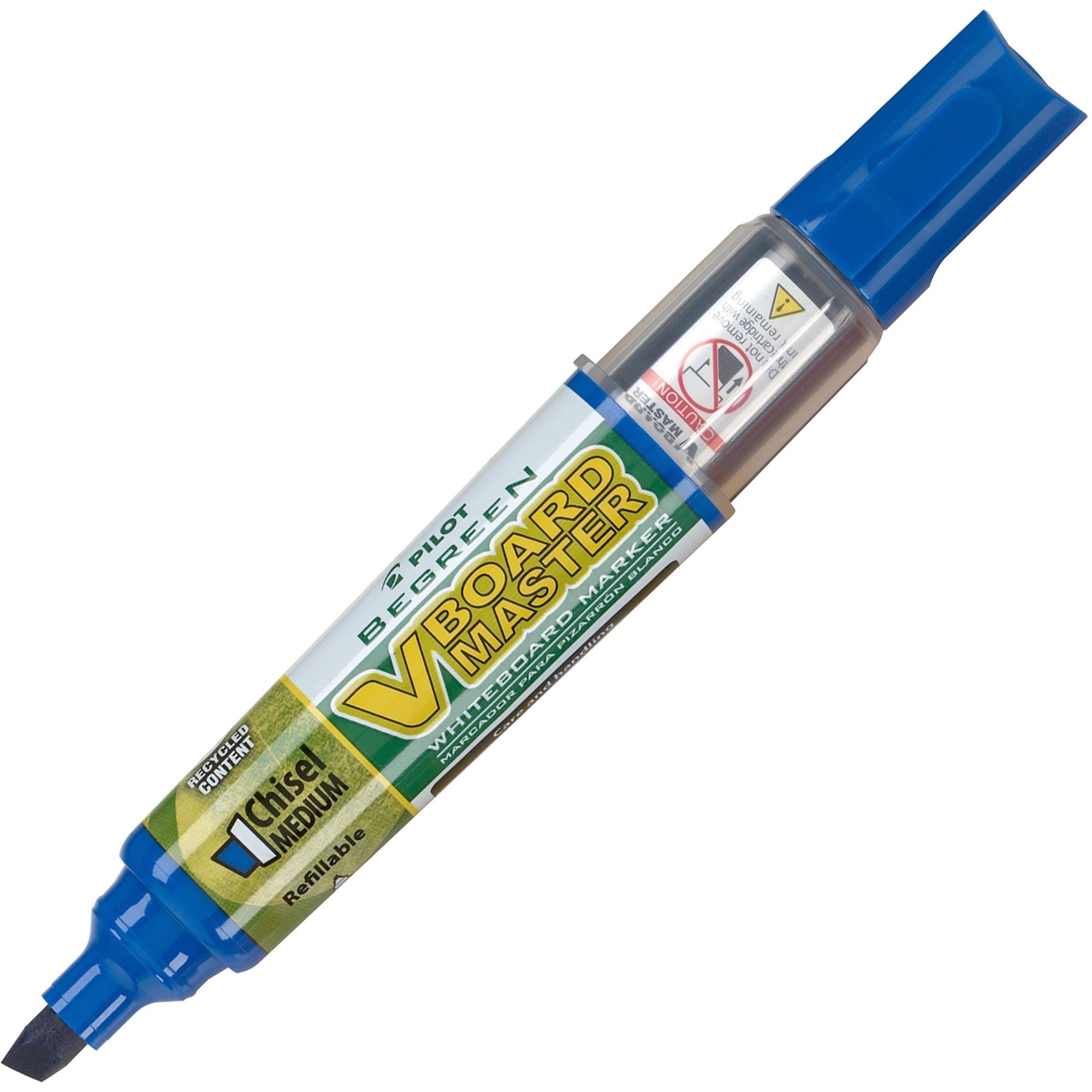 Pilot BeGreen Refillable VBoard Dry-erase Marker - Broad Marker Point - Chisel Marker Point Style - Refillable - Blue - 12 / Box -