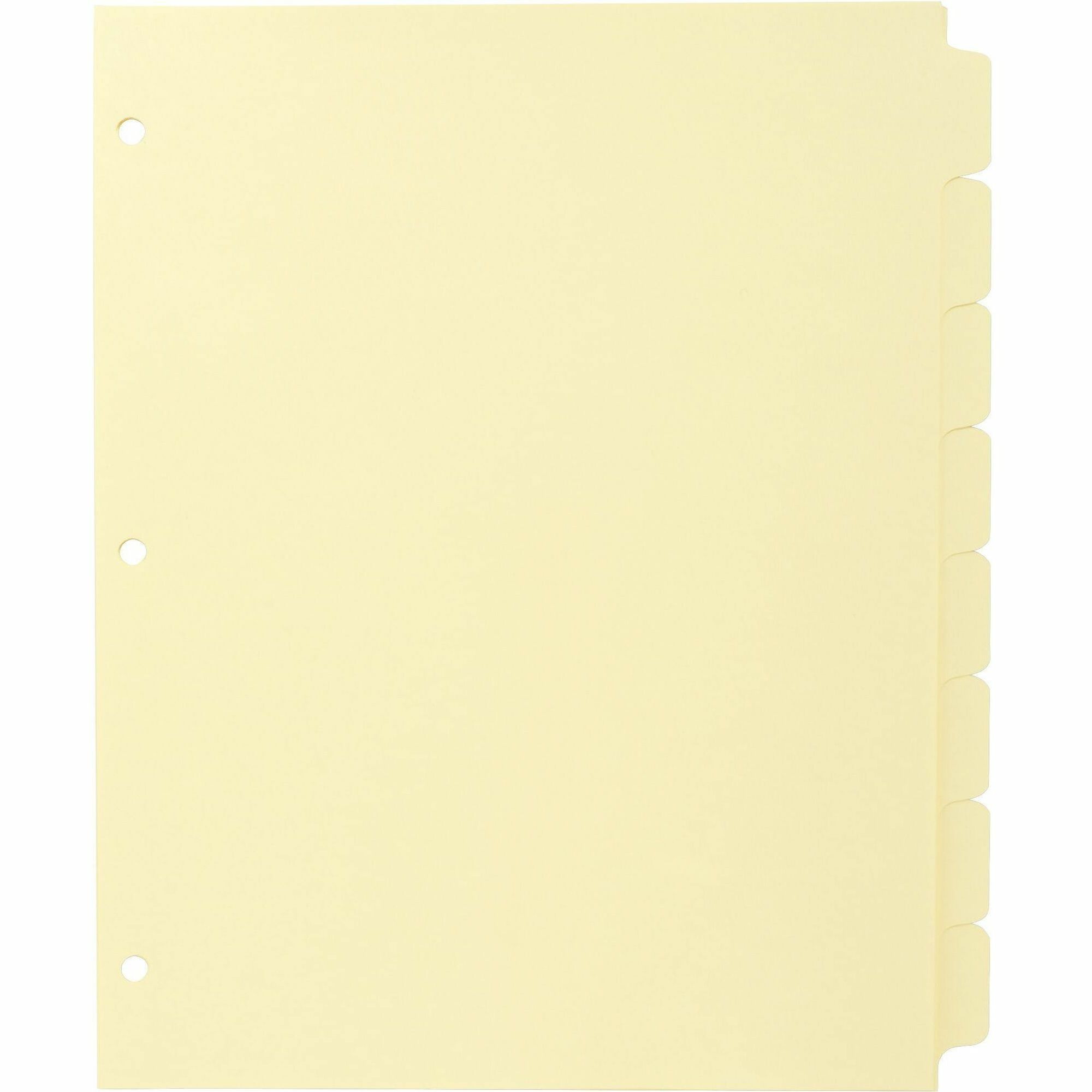 Business Source Mylar-reinforced Plain Tab Indexes - 8 Write-on Tab(s) - 8.5" Divider Width x 11" Divider Length - Letter - 3 Hole Punched - Canary Tab(s) - Hole-punched, Mylar Reinforced Edge - 24 / Box -