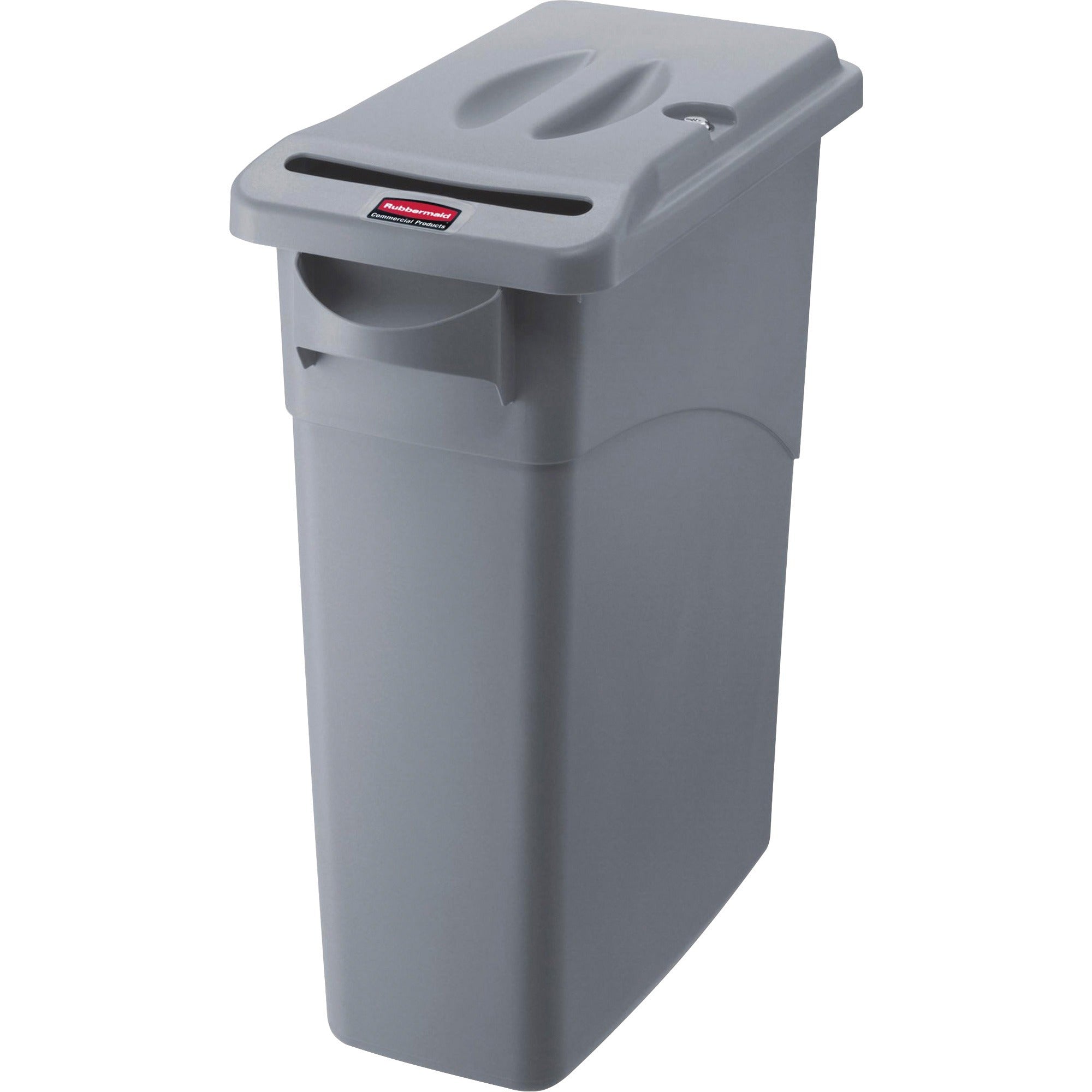 Rubbermaid Commercial Slim Jim Confidential Document Container w/Lid - External Dimensions: 11" Width x 22" Depth x 25" Height - 16 gal - Lid Lock Closure - Gray - For Document - 1 Each -