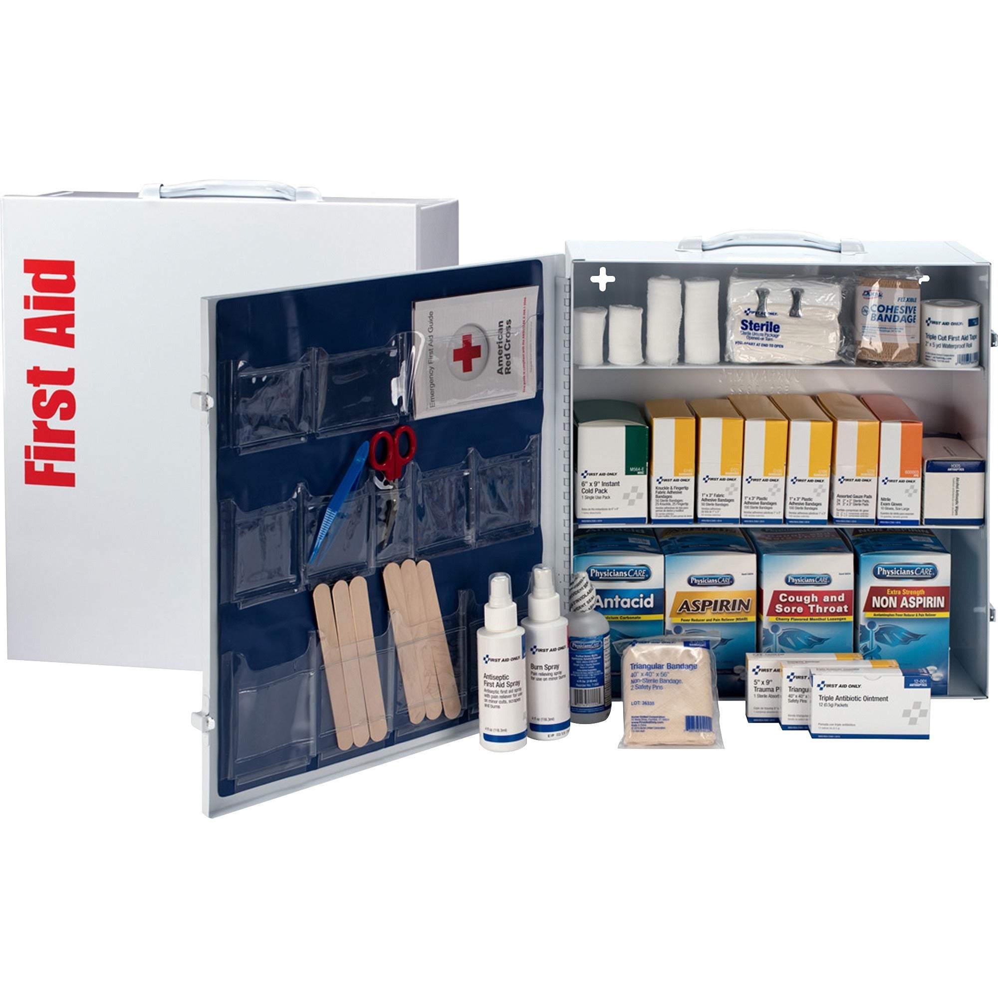 First Aid Only 3-shelf 100-person First Aid Kit - 1092 x Piece(s) For 100 x Individual(s) - 16.5" Height x 15" Width x 5.5" Depth - Metal Case - 1 Each -
