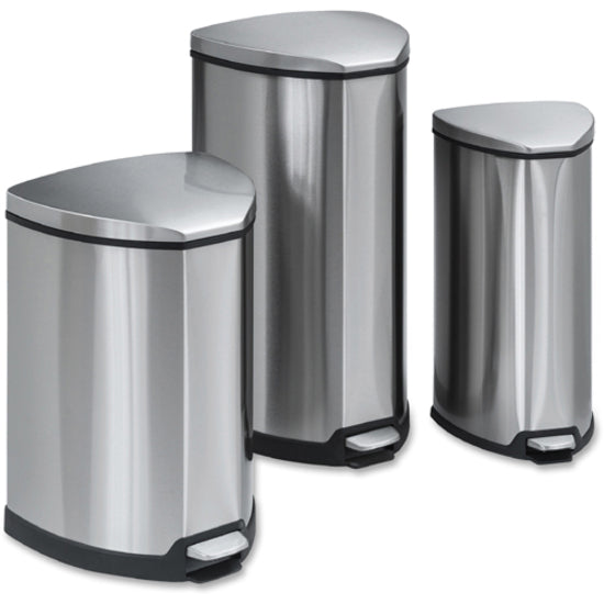 Safco Hands-free Step-on Stainless Receptacle - 7 gal Capacity - 21" Height x 14" Width x 14" Depth - Steel - Stainless Steel - 1 Each -