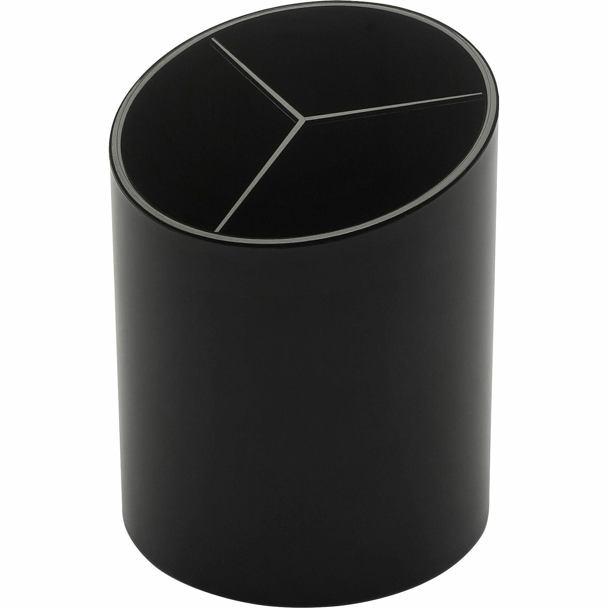 Business Source Large 3-Compartment Plastic Pencil Cup - 3" x 3" x 4.1" x - Plastic - 1 Each - Black -