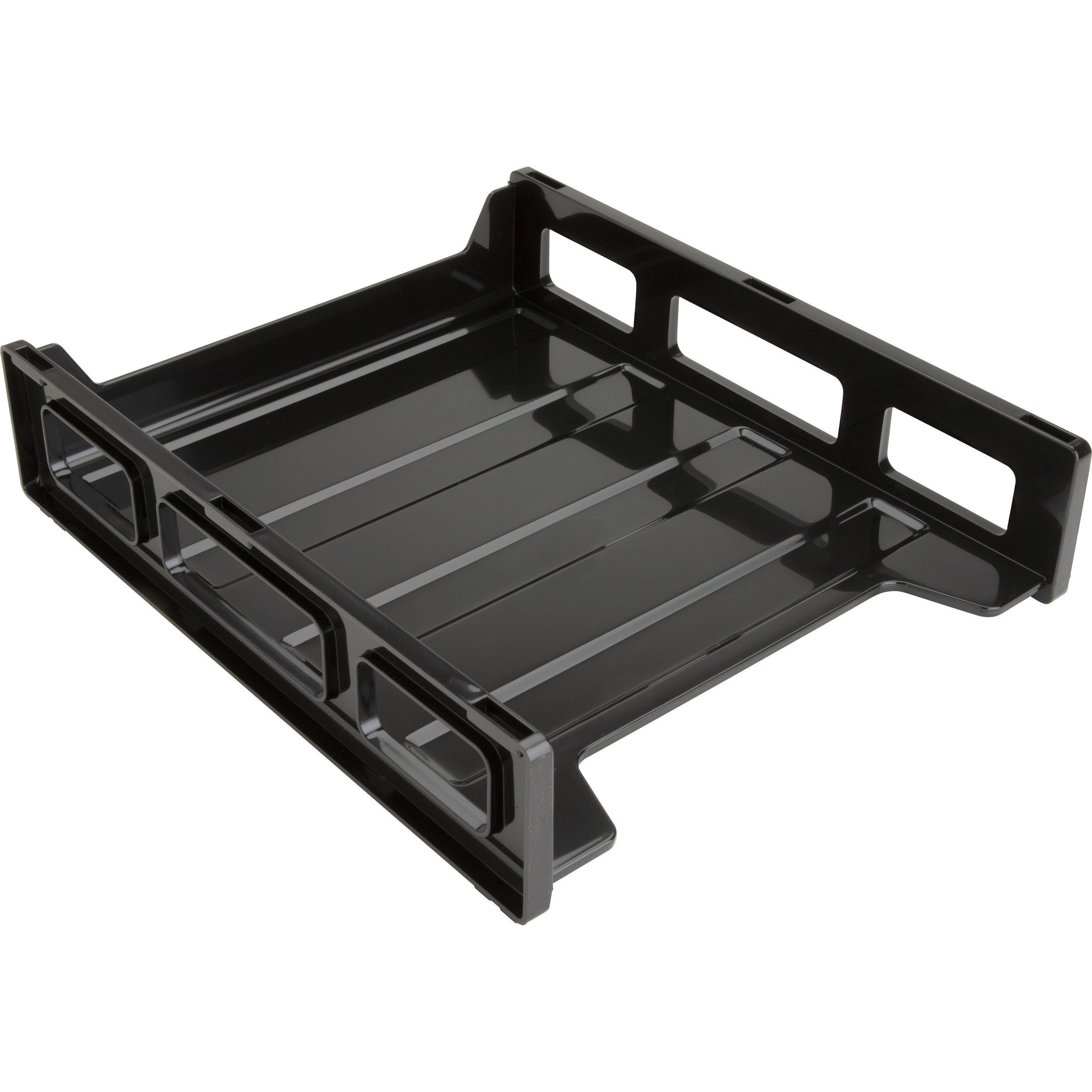 Business Source Front-Load Stackable Letter Tray - Desktop - Stackable - 25% Recycled - Black - Plastic - 1 Each -