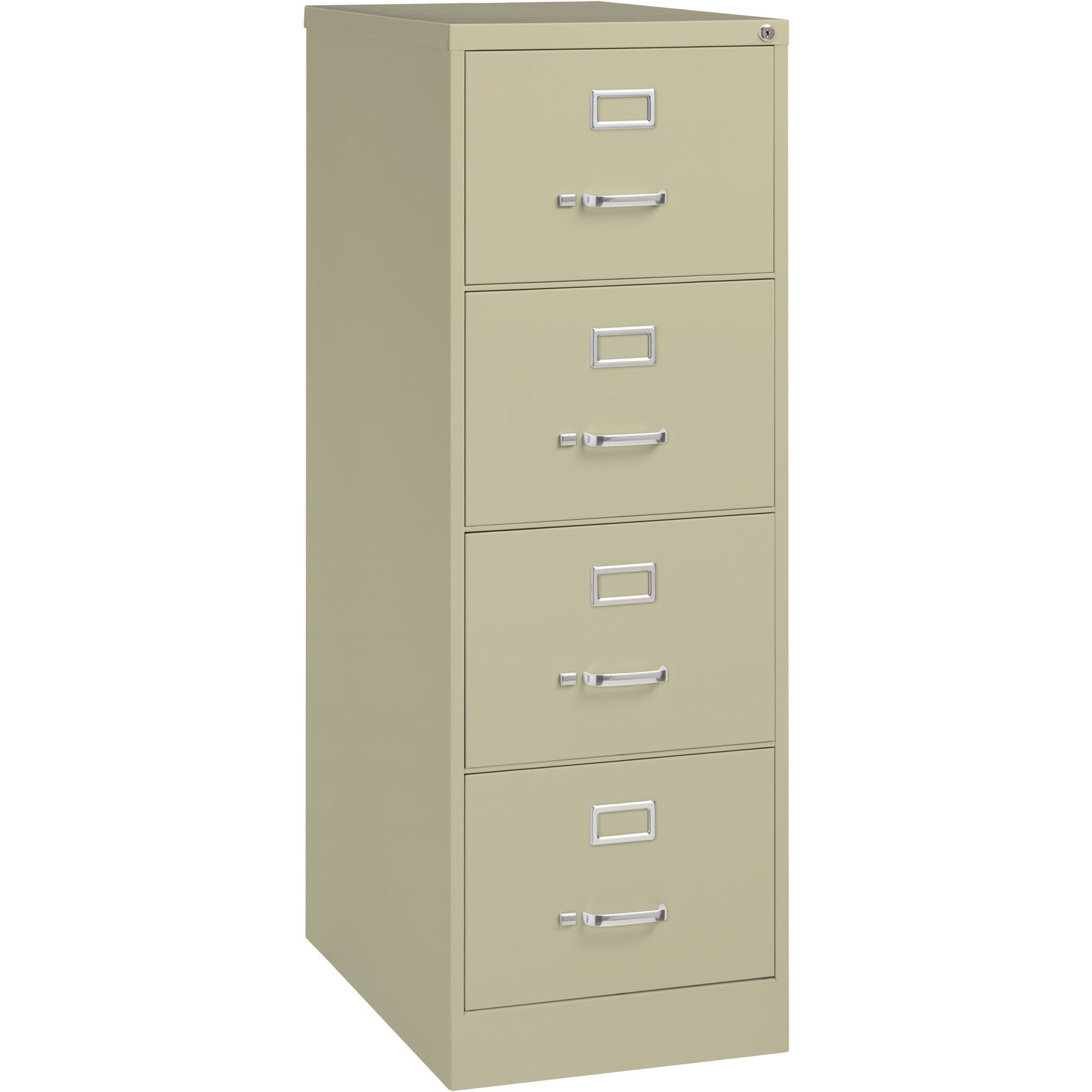 Lorell Fortress Series 26-1/2" Commercial-Grade Vertical File Cabinet - 18" x 26.5" x 52" - 4 x Drawer(s) for File - Legal - Vertical - Lockable, Ball-bearing Suspension, Heavy Duty - Putty - Steel - Recycled -