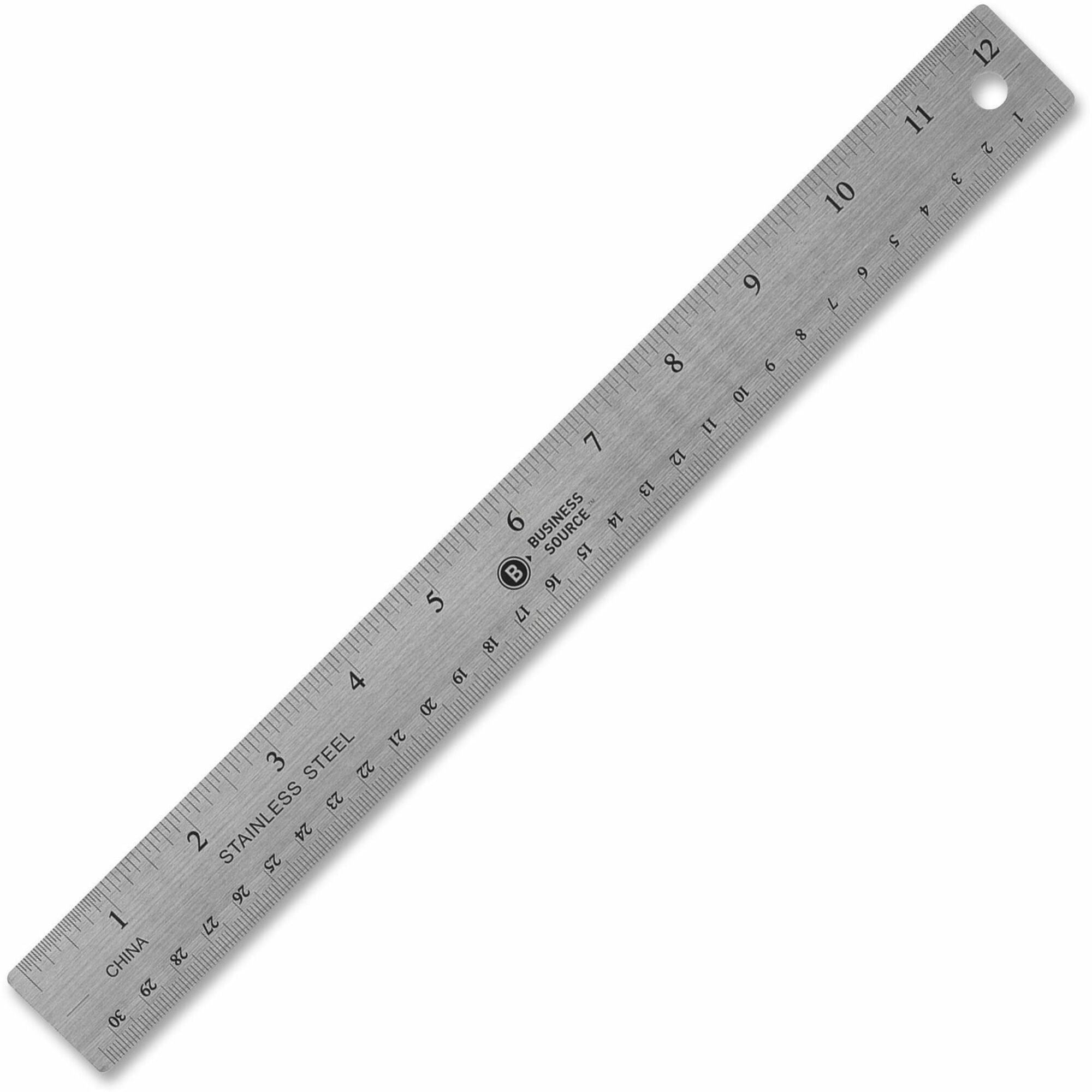 Business Source Nonskid Stainless Steel Ruler - 12" Length - 1/16, 1/32 Graduations - Metric Measuring System - Stainless Steel - 1 Each - Silver -