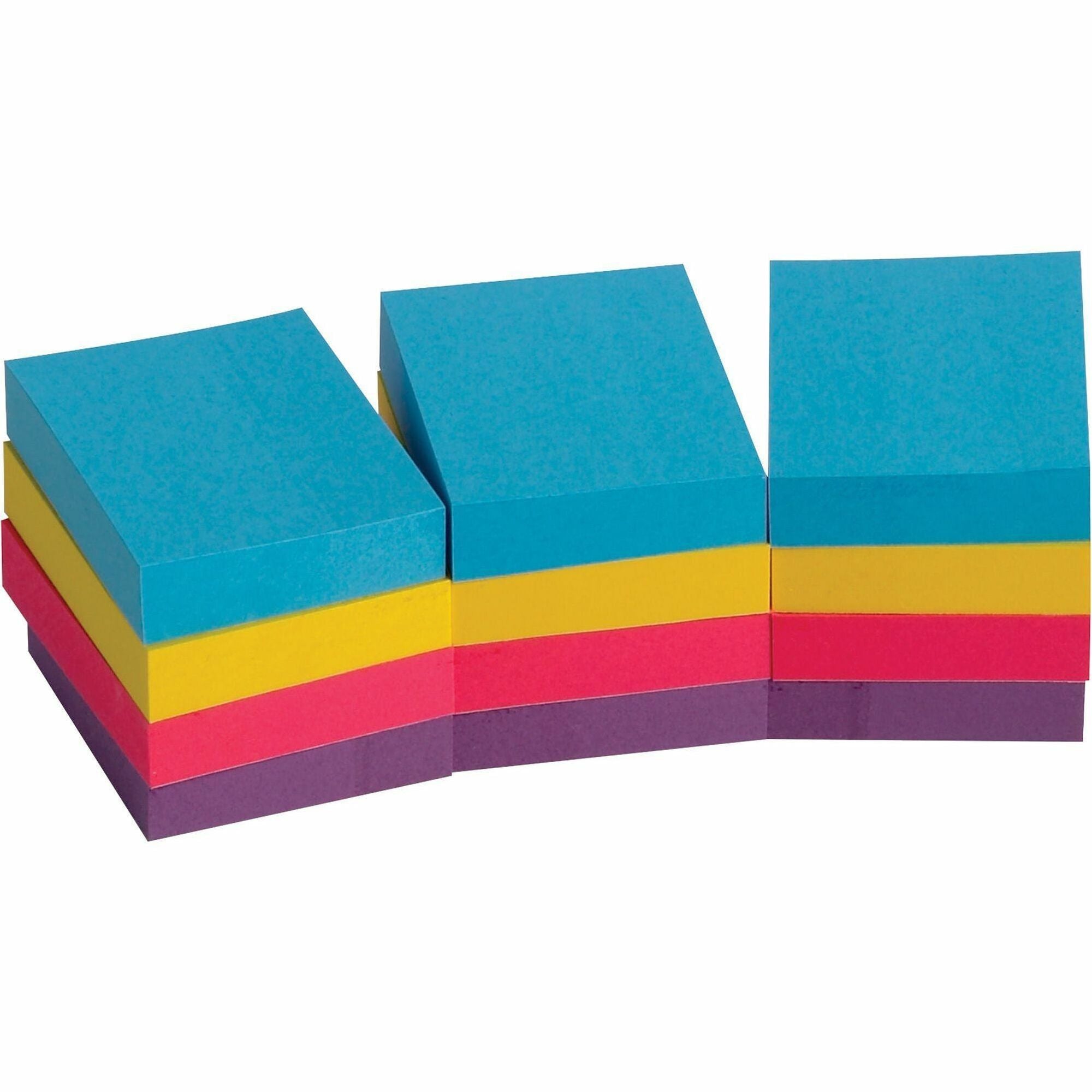Business Source Extreme Color Adhesive Notes - 1.50" x 2" - Rectangle - Unruled - Assorted - Self-adhesive, Repositionable, Solvent-free Adhesive - 12 / Pack -