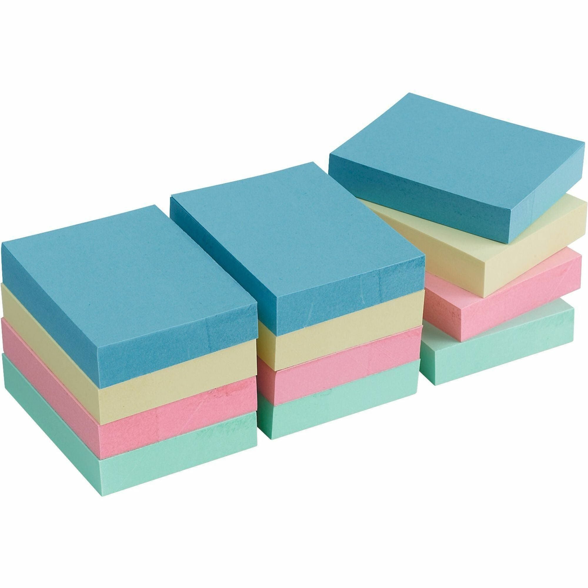 Business Source Premium Plain Pastel Adhesive Notes - 1.50" x 2" - Rectangle - Unruled - Pastel - Self-adhesive, Repositionable, Solvent-free Adhesive - 12 / Pack -