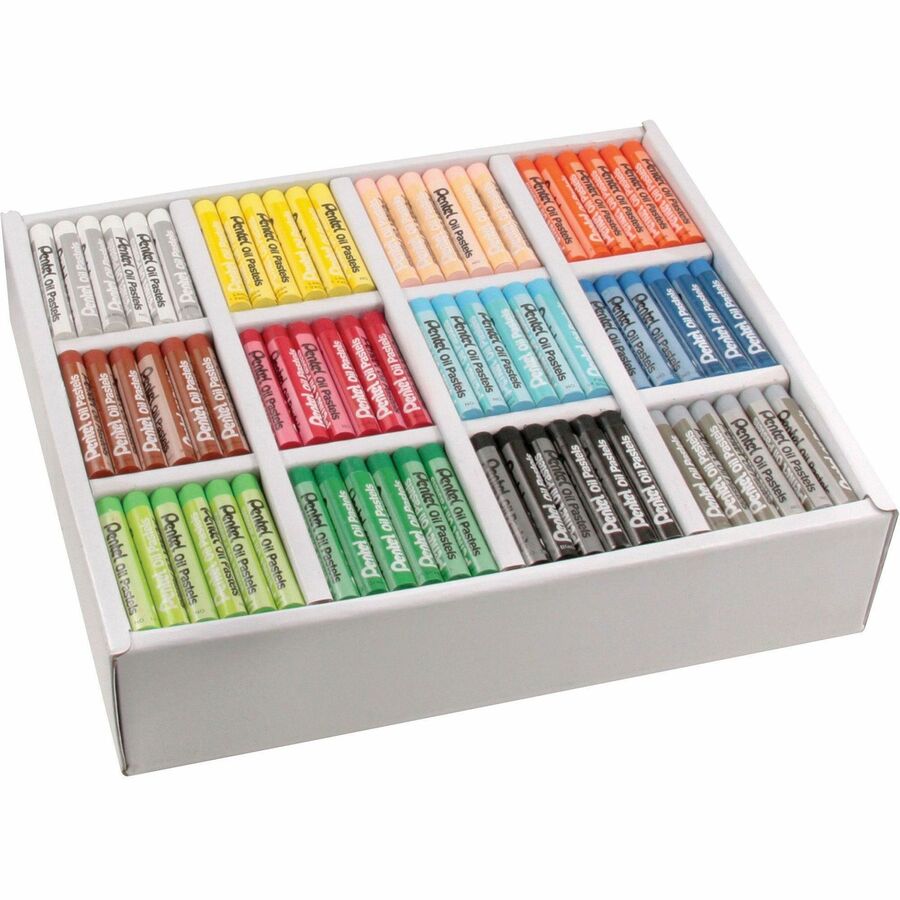 Pentel Arts Pentel Arts Oil Pastels - 2.4" Length - 0.4" Diameter - Black, Brown, Cobalt Blue, Gray, Green, Orange, White, Red, Pale Blue, Pale Orange, Lime Yellow, ... - 432 / Box -