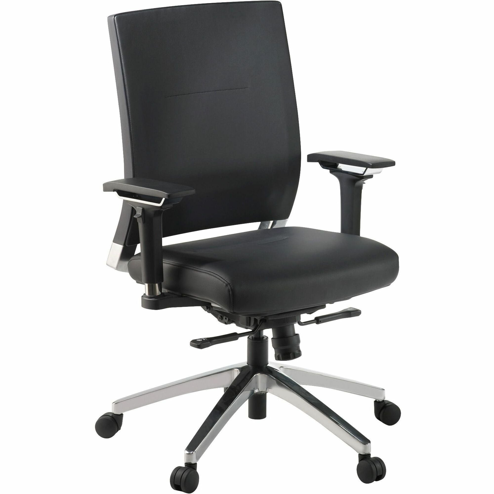 Lorell Heavy-duty Full-Function Executive Office Chair - Black Leather Seat - 5-star Base - Black - 1 Each -