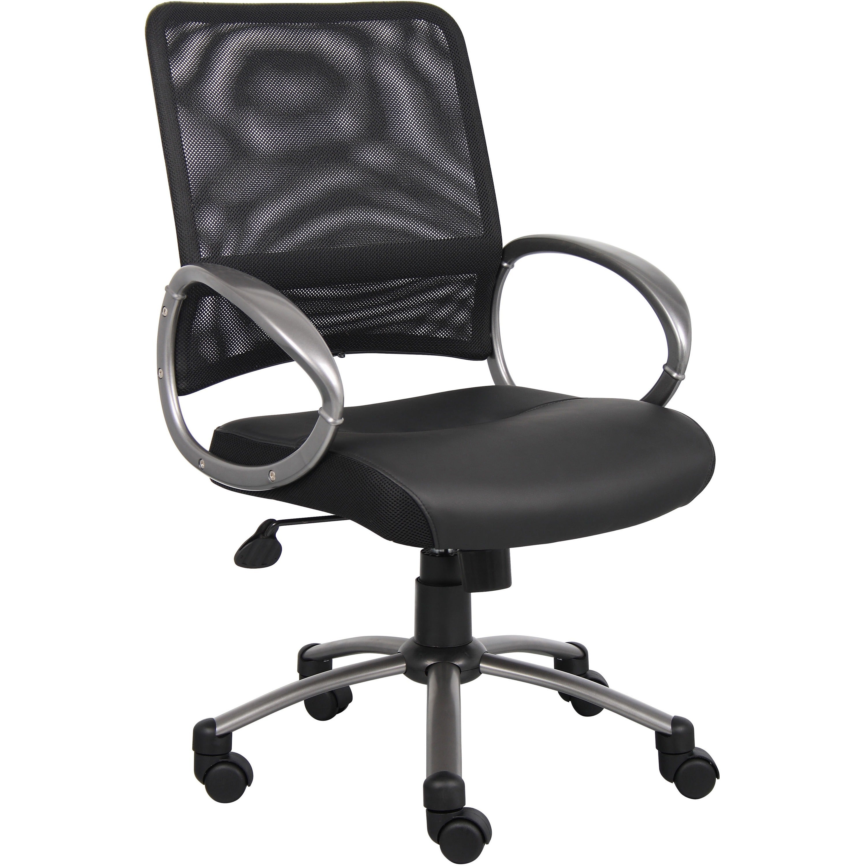 Lorell Mesh Mid-Back Task Chair - Black Leather Seat - 5-star Base - Black - 1 Each -