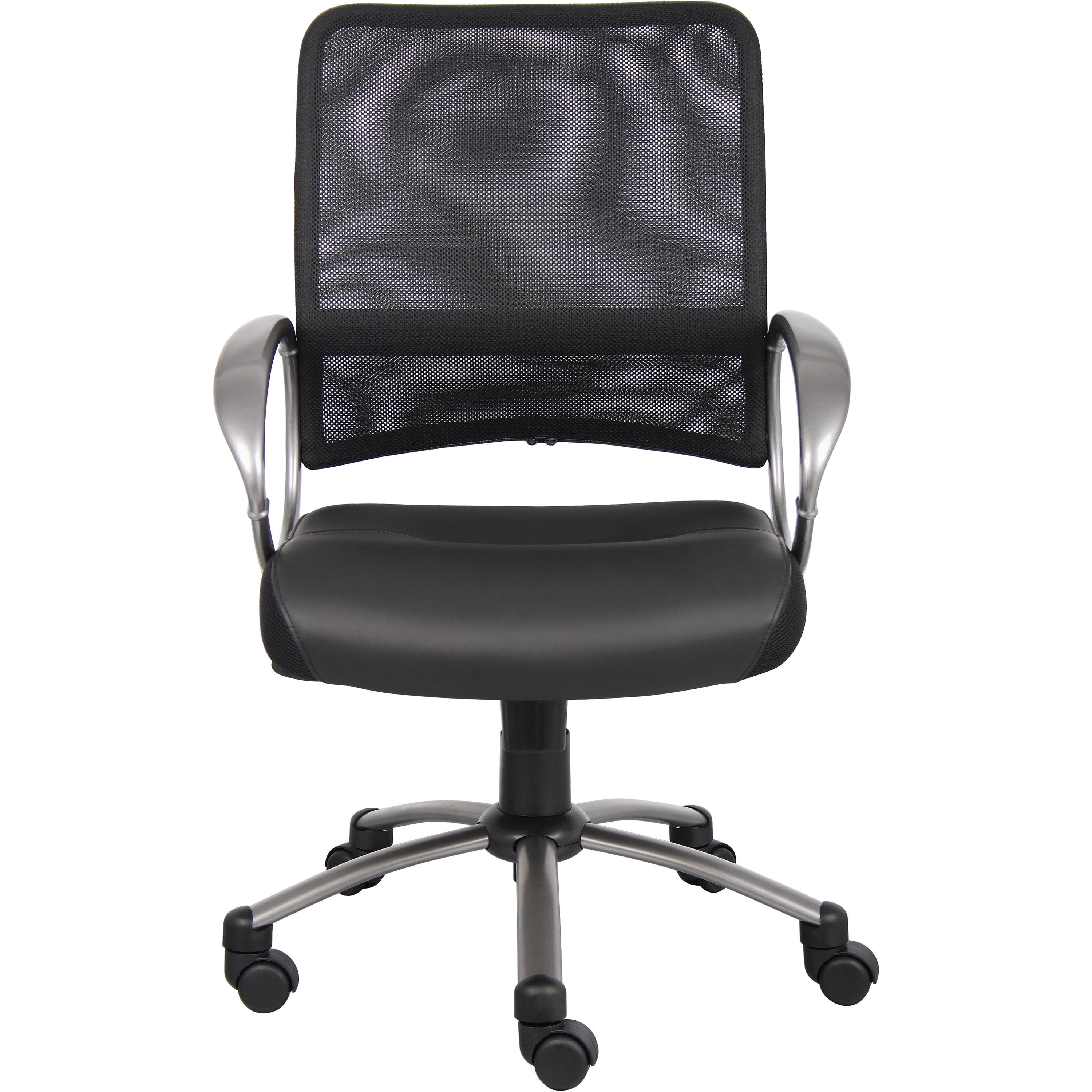 Lorell Mesh Mid-Back Task Chair - Black Leather Seat - 5-star Base - Black - 1 Each -