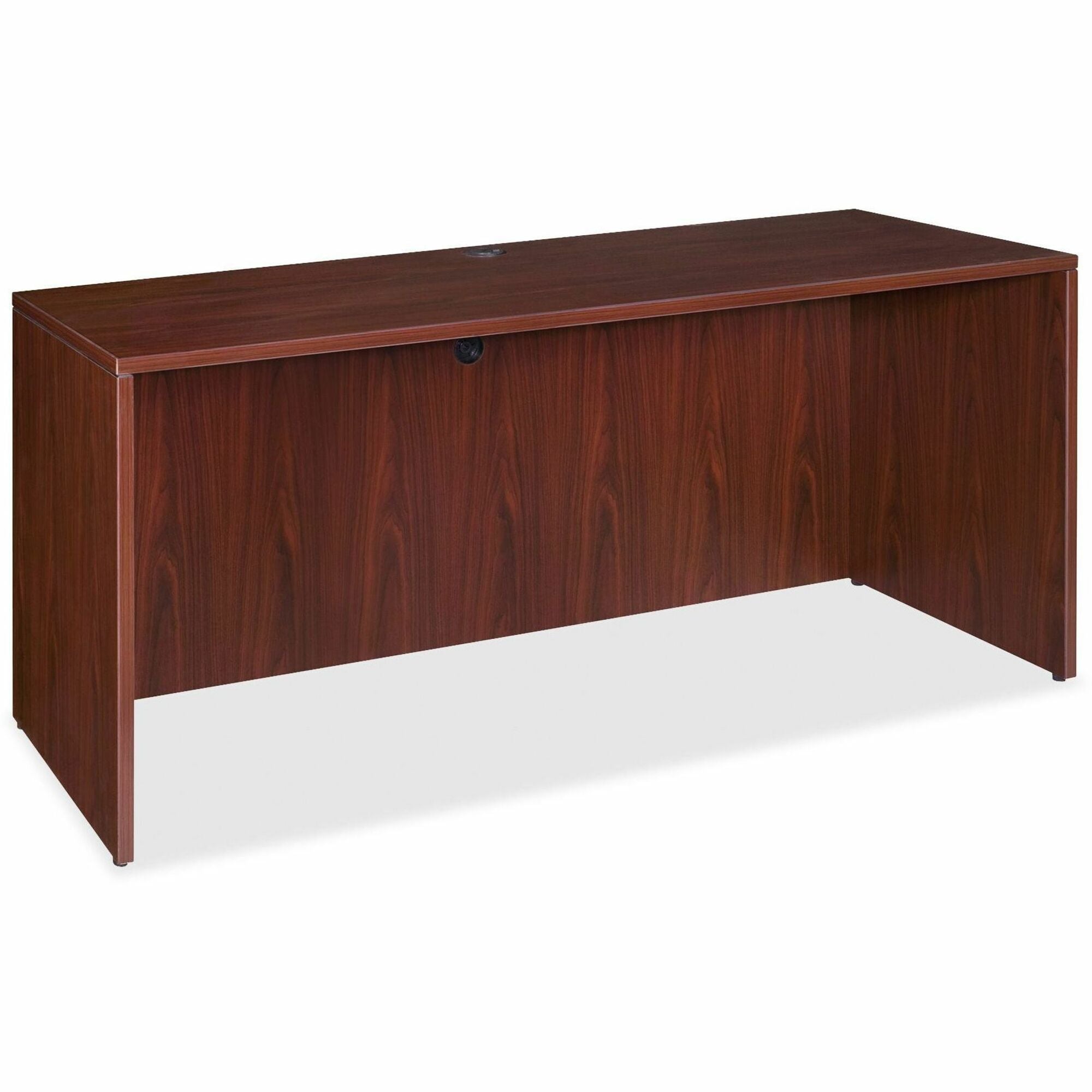 Lorell Essentials Series Credenza Shell - 66.1" x 23.6" x 1" x 29.5" - Finish: Laminate, Mahogany - Grommet, Durable, Adjustable Feet -