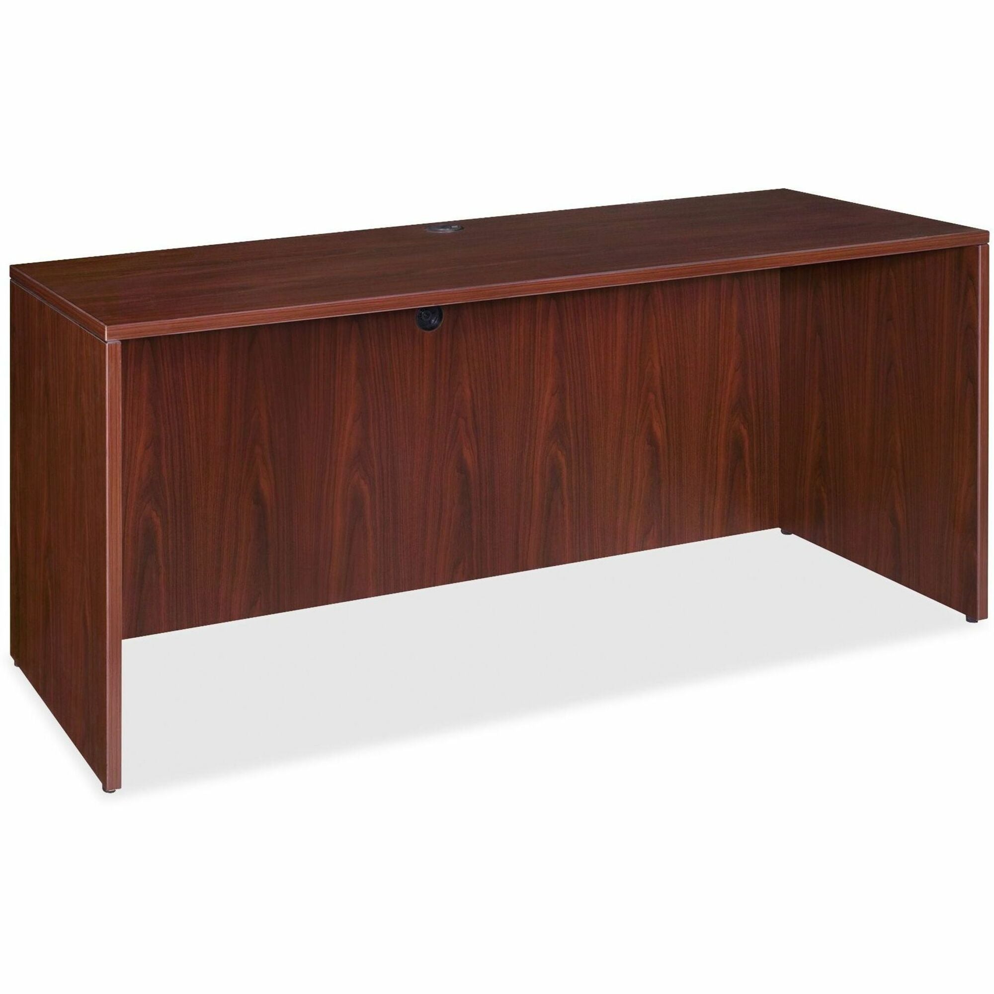 Lorell Essentials Series Credenza Shell - 70.9" x 23.6" x 1" x 29.5" - Finish: Laminate, Mahogany - Grommet, Durable, Adjustable Feet -