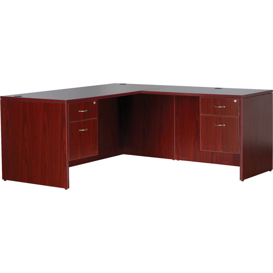 Lorell Essentials Series Rectangular Desk Shell - 66.1" x 29.5" x 1" x 29.5" - Finish: Laminate, Mahogany - Grommet, Modesty Panel, Durable, Adjustable Feet -