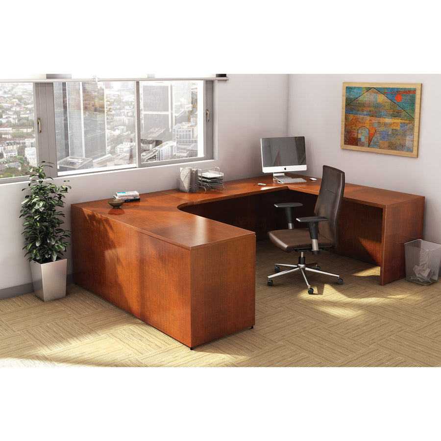 Lorell Essentials Series Rectangular Desk Shell - 70.9" x 35.4" x 29.5" - Finish: Cherry, Laminate - Grommet, Modesty Panel -