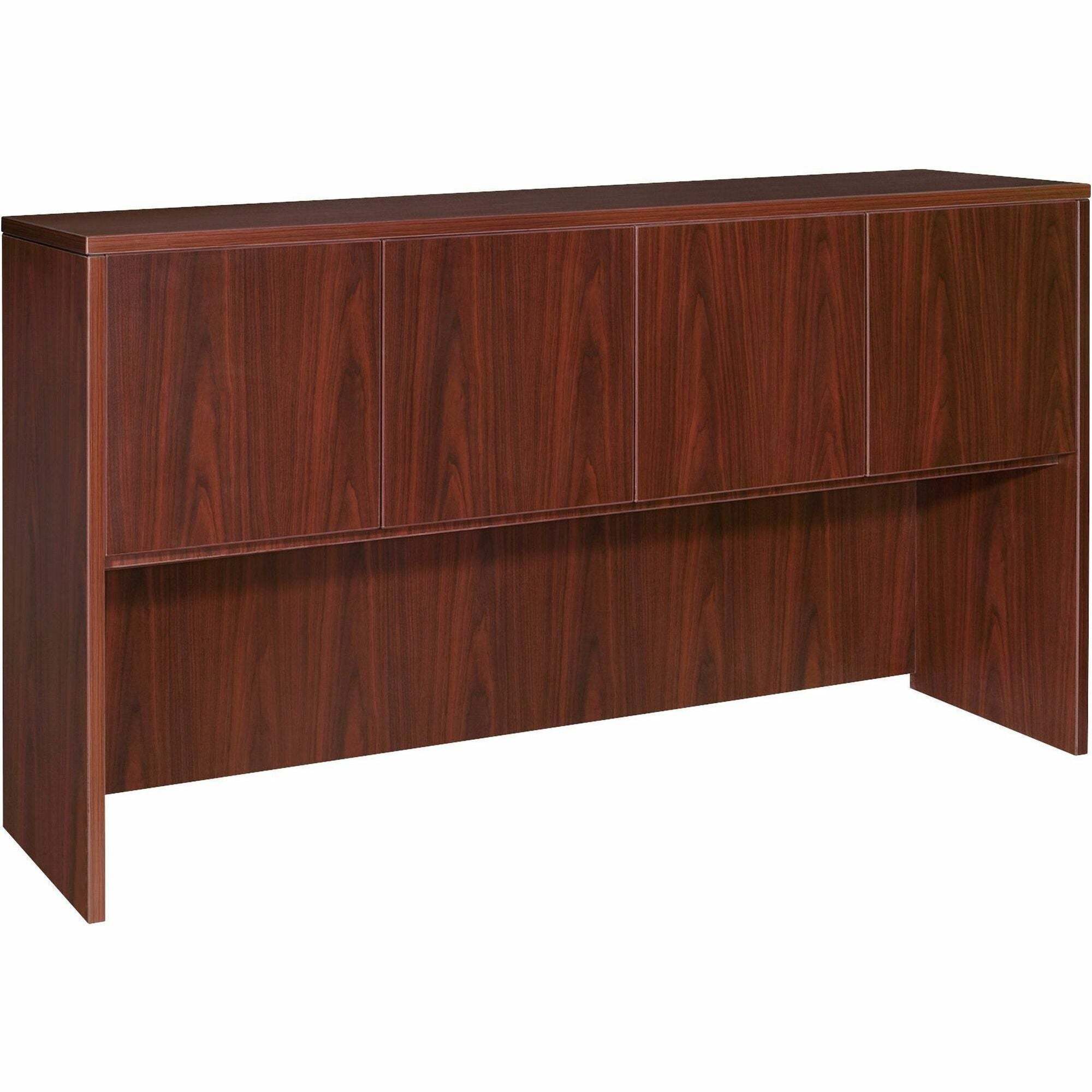 lorell-essentials-series-stack-on-hutch-with-doors-718-x-15-x-36-4-doors-finish-laminate-mahogany-cord-management-grommet-durable_llr69382 - 1