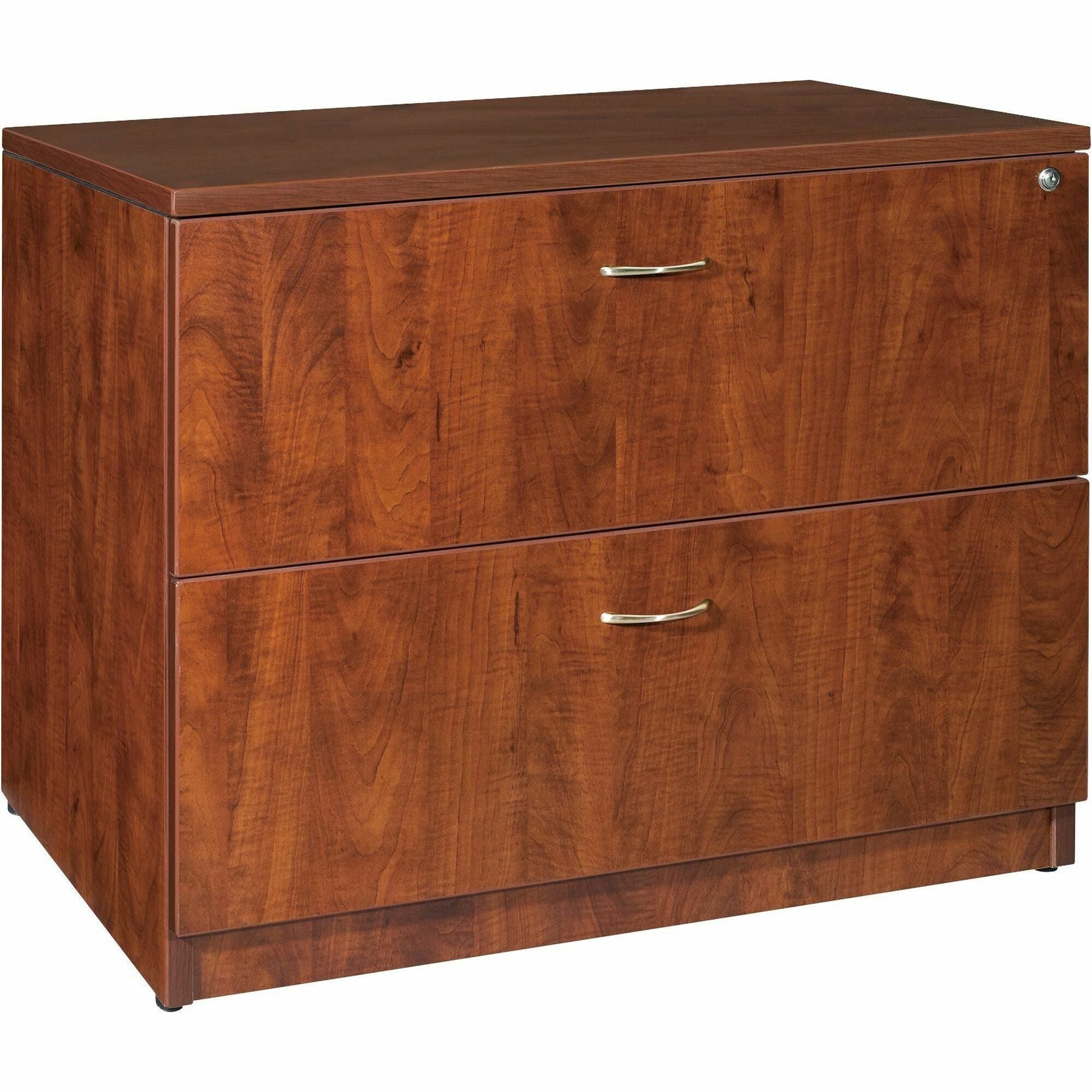 Lorell Essentials Series Lateral File - 35.5" x 22" x 29.5" - Finish: Cherry, Laminate - Leveling Glide, Lockable Drawer -