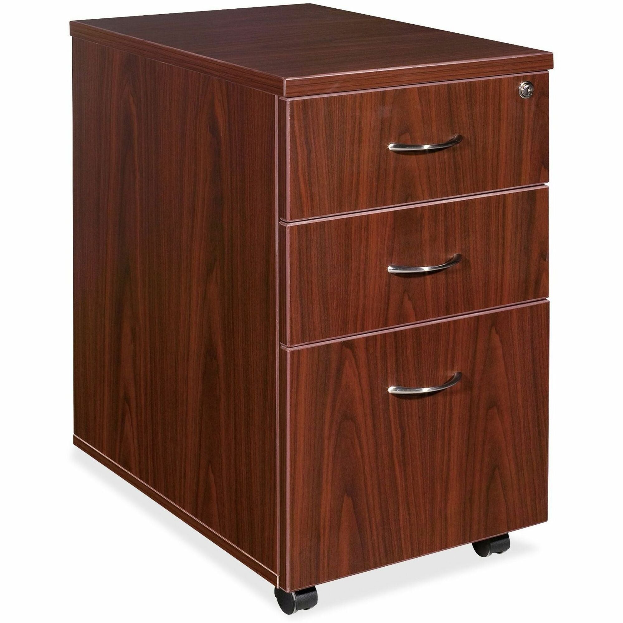 Lorell Essentials Series Box/Box/File Mobile File Cabinet - 15.8" x 22" x 1" x 28.6" - 3 x Box, File Drawer(s) - Finish: Laminate, Mahogany - Leveling Glide, Durable -