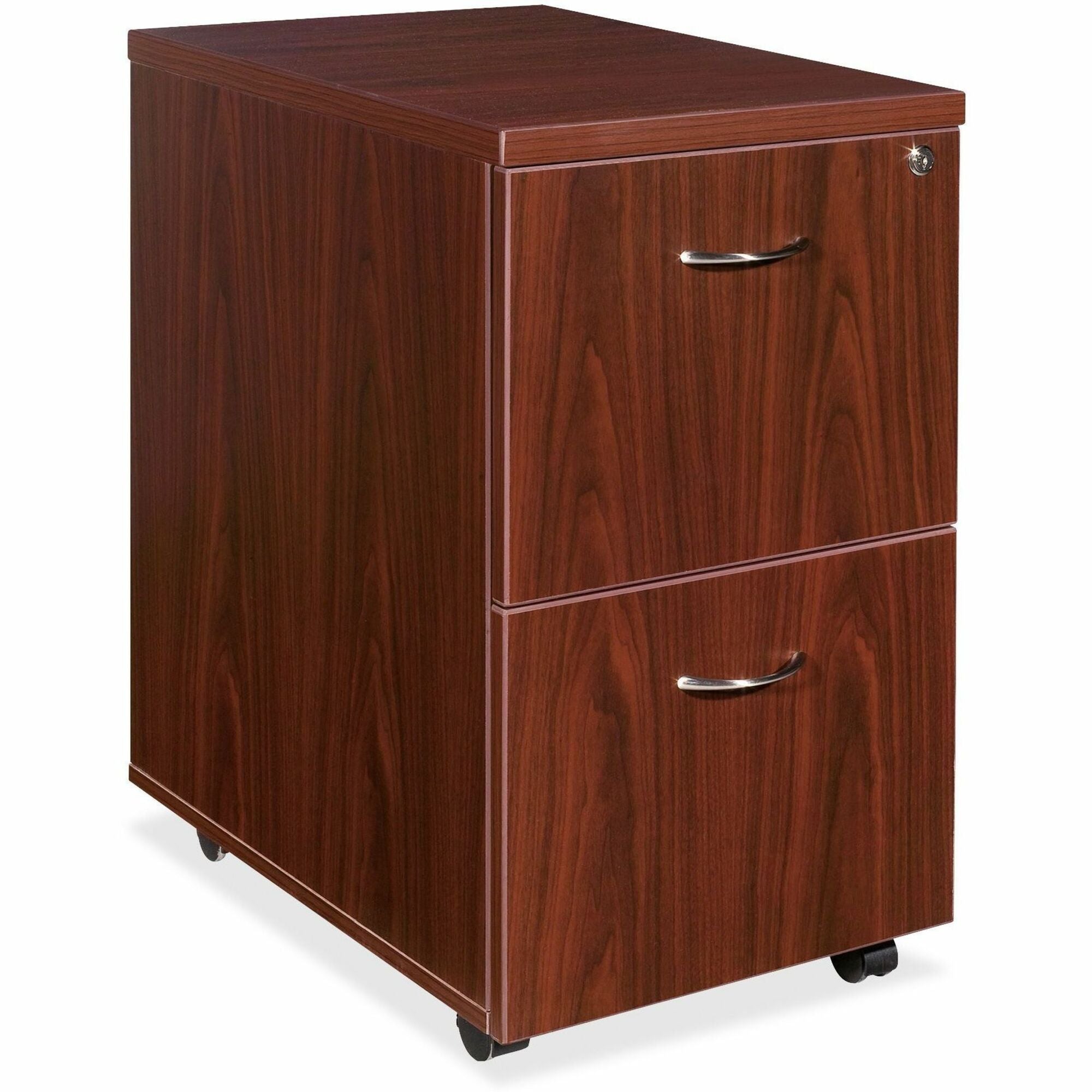 Lorell Essentials Series File/File Mobile File Cabinet - 15.8" x 22" x 28.6" - Double Pedestal - Finish: Laminate, Mahogany - Leveling Glide -