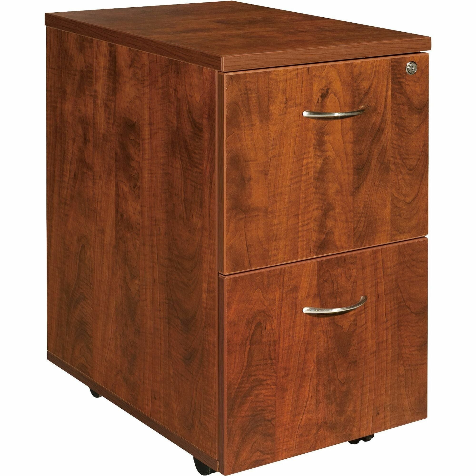 Lorell Essentials Series File/File Mobile File Cabinet - 15.8" x 22" x 28.4" - Finish: Cherry, Laminate - Leveling Glide -