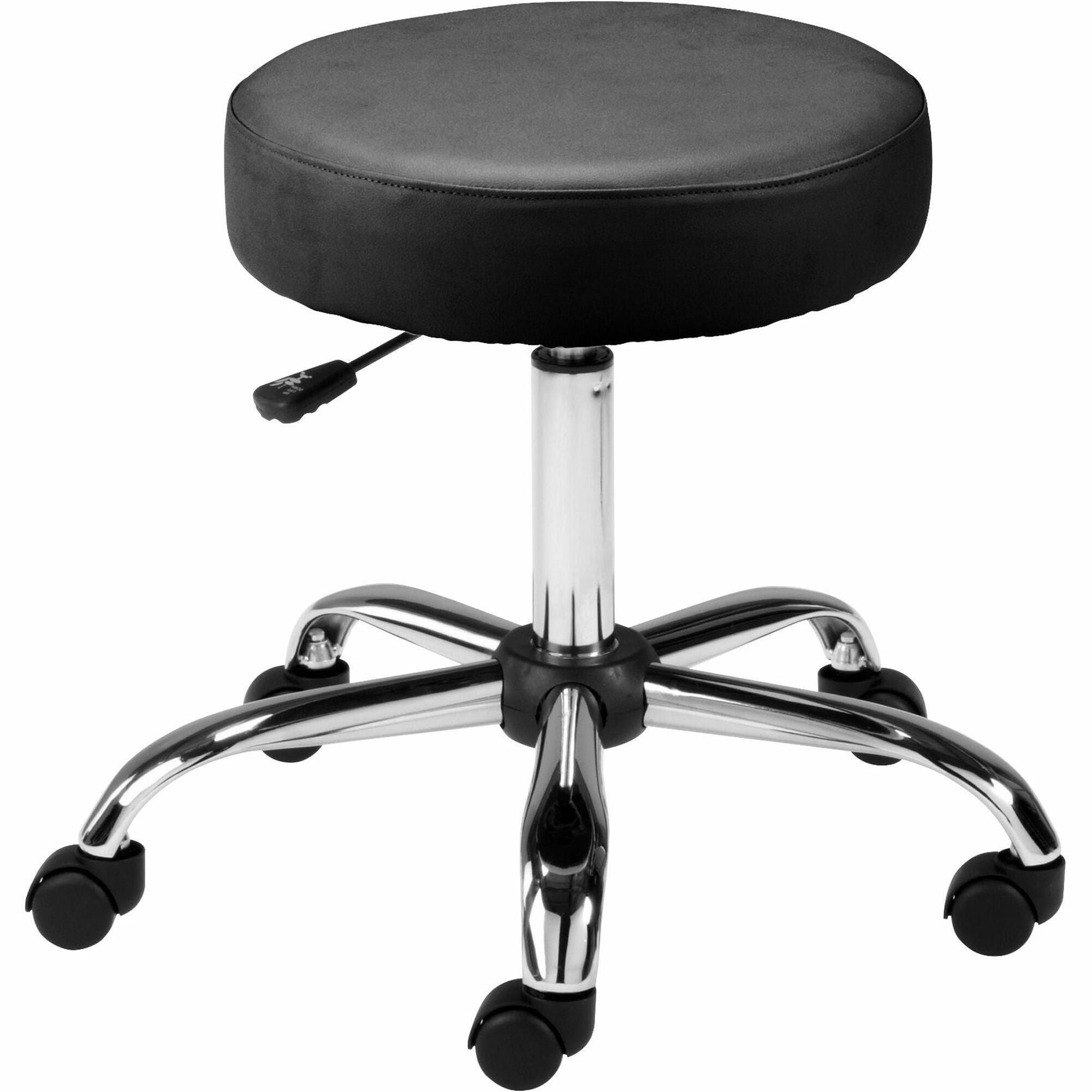 Lorell Backless Pneumatic-Lift Stool - Vinyl Seat - 5-star Base - Black - 1 Each -
