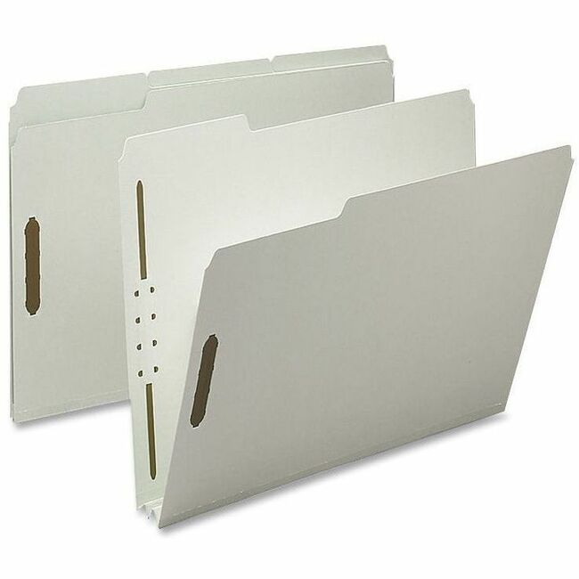 Nature Saver 1/3 Tab Cut Letter Recycled Fastener Folder - 8 1/2" x 11" - 2" Expansion - 2 Fastener(s) - 2" Fastener Capacity for Folder - Top Tab Location - Assorted Position Tab Position - Pressboard, Tyvek - Gray/Green - 100% Recycled - 25 / Box -