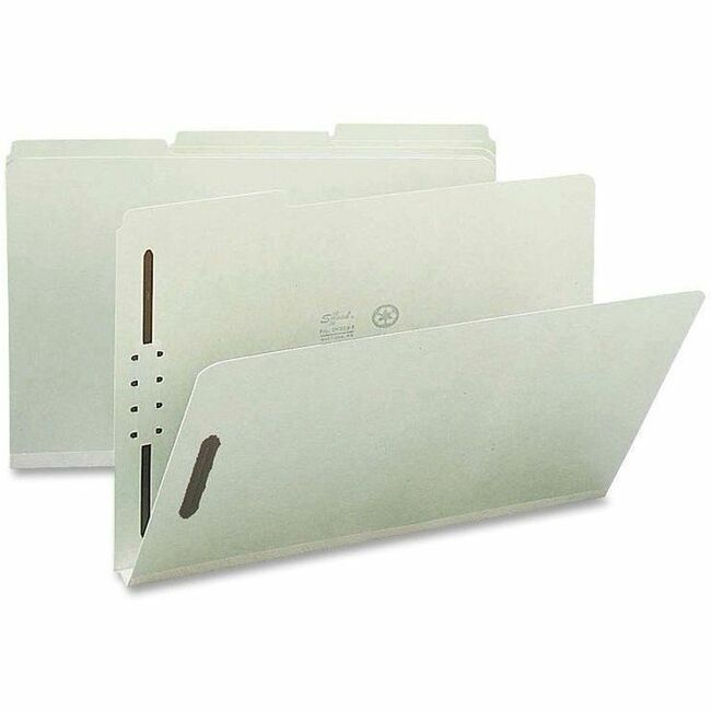 Nature Saver 1/3 Tab Cut Legal Recycled Fastener Folder - 8 1/2" x 14" - 1" Expansion - 2 Fastener(s) - 2" Fastener Capacity for Folder - Top Tab Location - Assorted Position Tab Position - Pressboard, Tyvek - Gray/Green - 100% Recycled - 25 / Box -