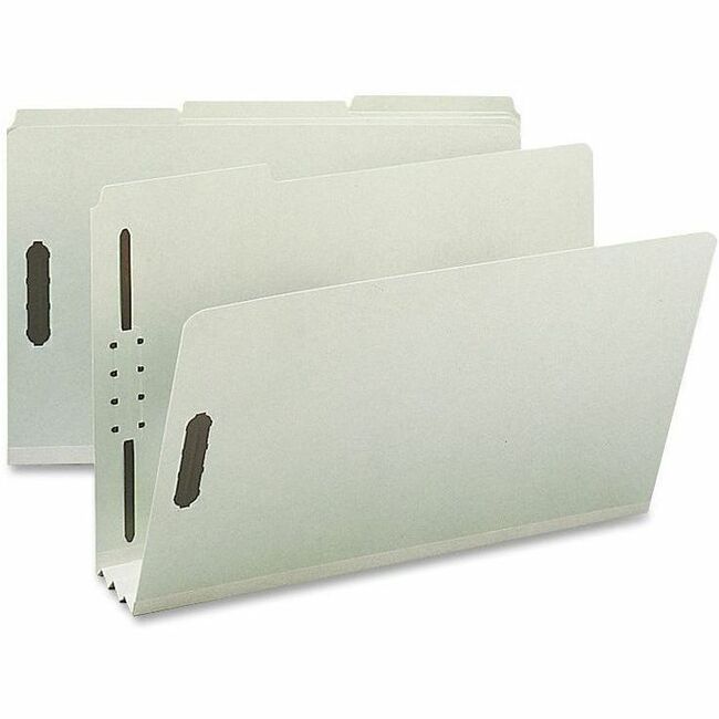 Nature Saver 1/3 Tab Cut Legal Recycled Fastener Folder - 8 1/2" x 14" - 3" Expansion - 2 Fastener(s) - 2" Fastener Capacity for Folder - Top Tab Location - Assorted Position Tab Position - Pressboard, Tyvek - Gray/Green - 100% Recycled - 25 / Box -