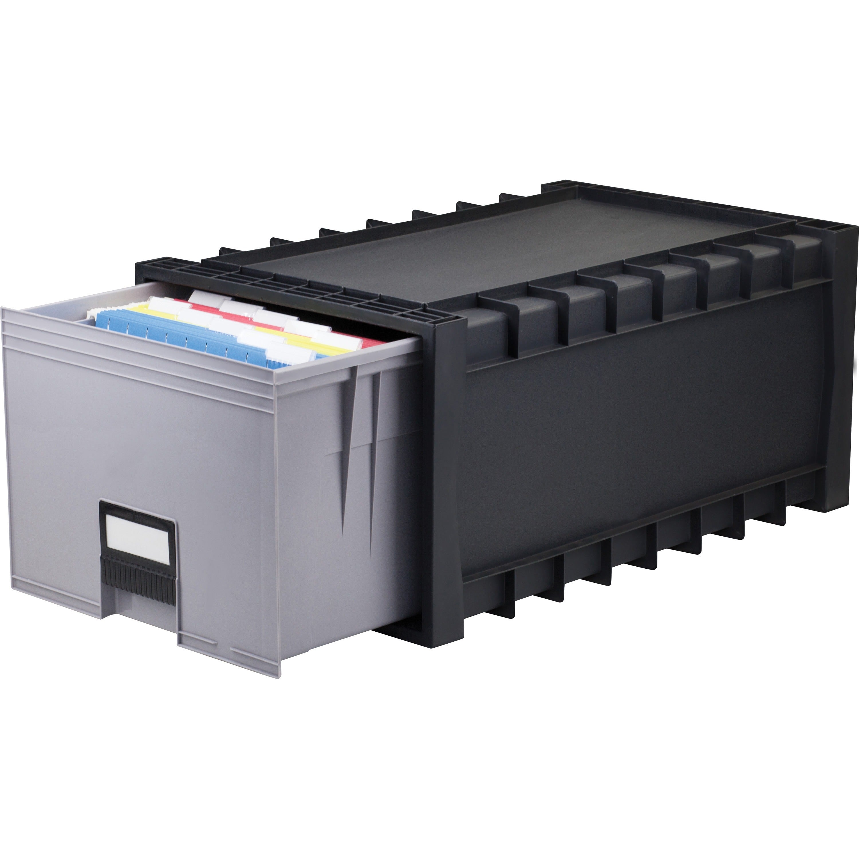 Storex Archive Files Storage Box - External Dimensions: 15.1" Width x 24.3" Depth x 11.4"Height - Media Size Supported: Letter - Heavy Duty - Stackable - Polypropylene - Black, Gray - For File - Recycled - 1 Each -
