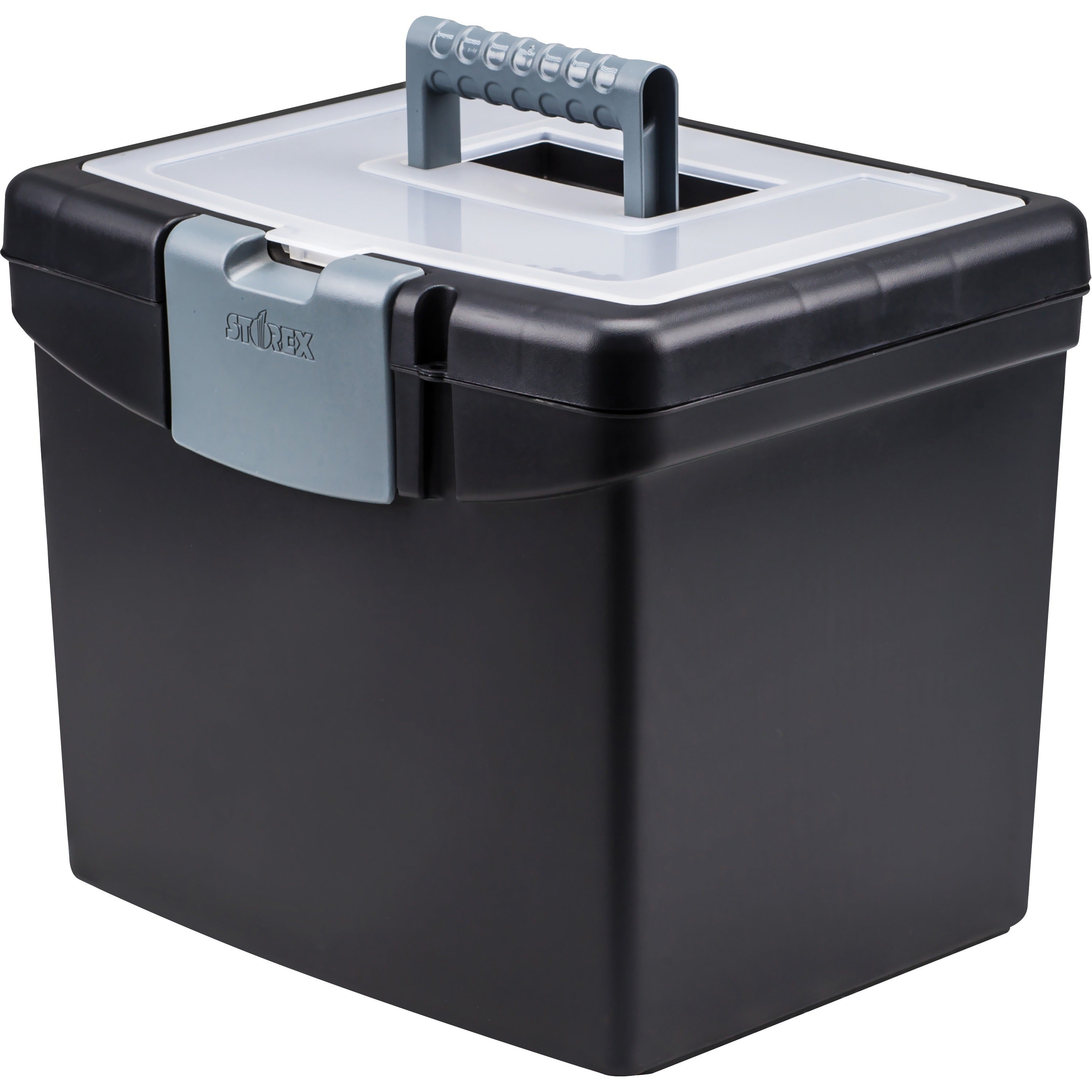 Storex Portable Storage Box - External Dimensions: 14.9" Length x 11" Width x 12.1"Height - Media Size Supported: Letter - Snap-tight Closure - Plastic - Black - For File - Recycled - 1 / Carton -