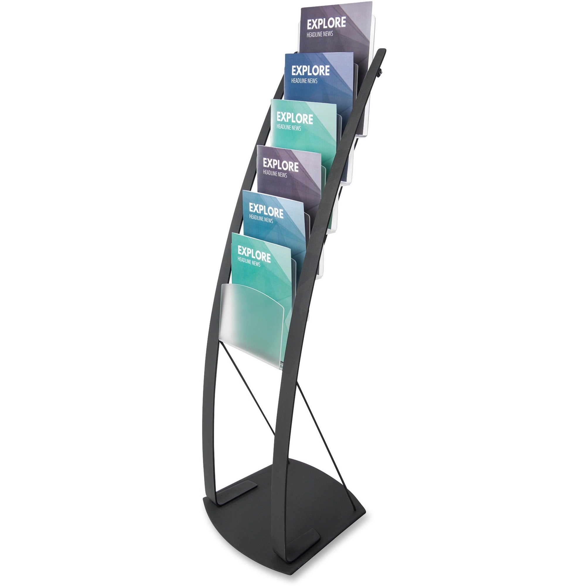 Deflecto Contemporary Floor Display - 6 Compartment(s) - Compartment Size 1.45" - 49" Height x 13" Width x 16.5" DepthFloor - Black - Metal - 1 Each -