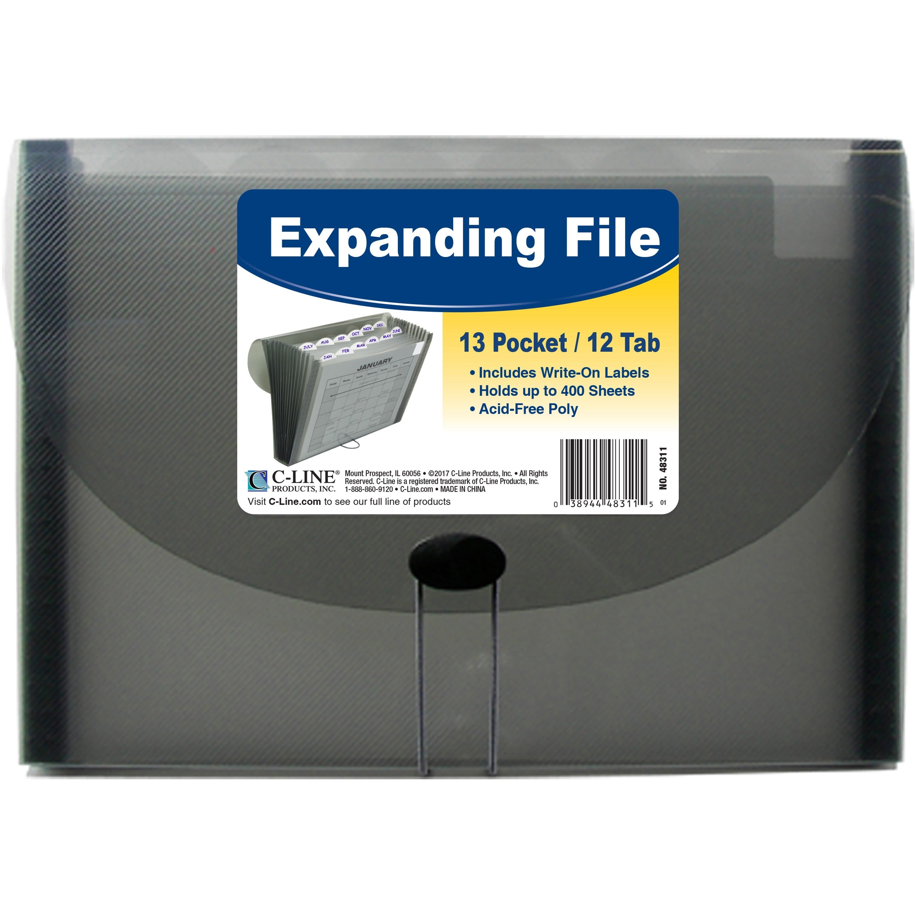 C-Line 13-Pocket Letter Size Expanding File - Smoke, 1/EA, 48311 -