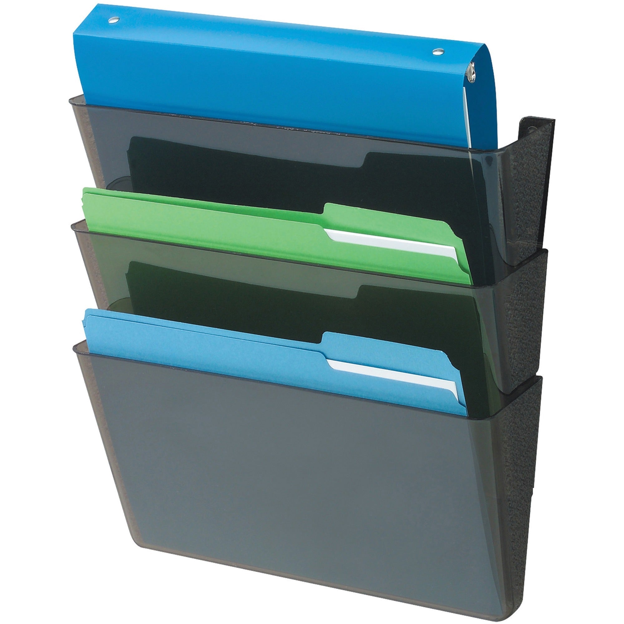 Deflecto EZ Link DocuPocket - 3 Pocket(s) - 7" Height x 13" Width x 4" Depth - Stackable - 50% Recycled - Black - Plastic - 3 / Set -