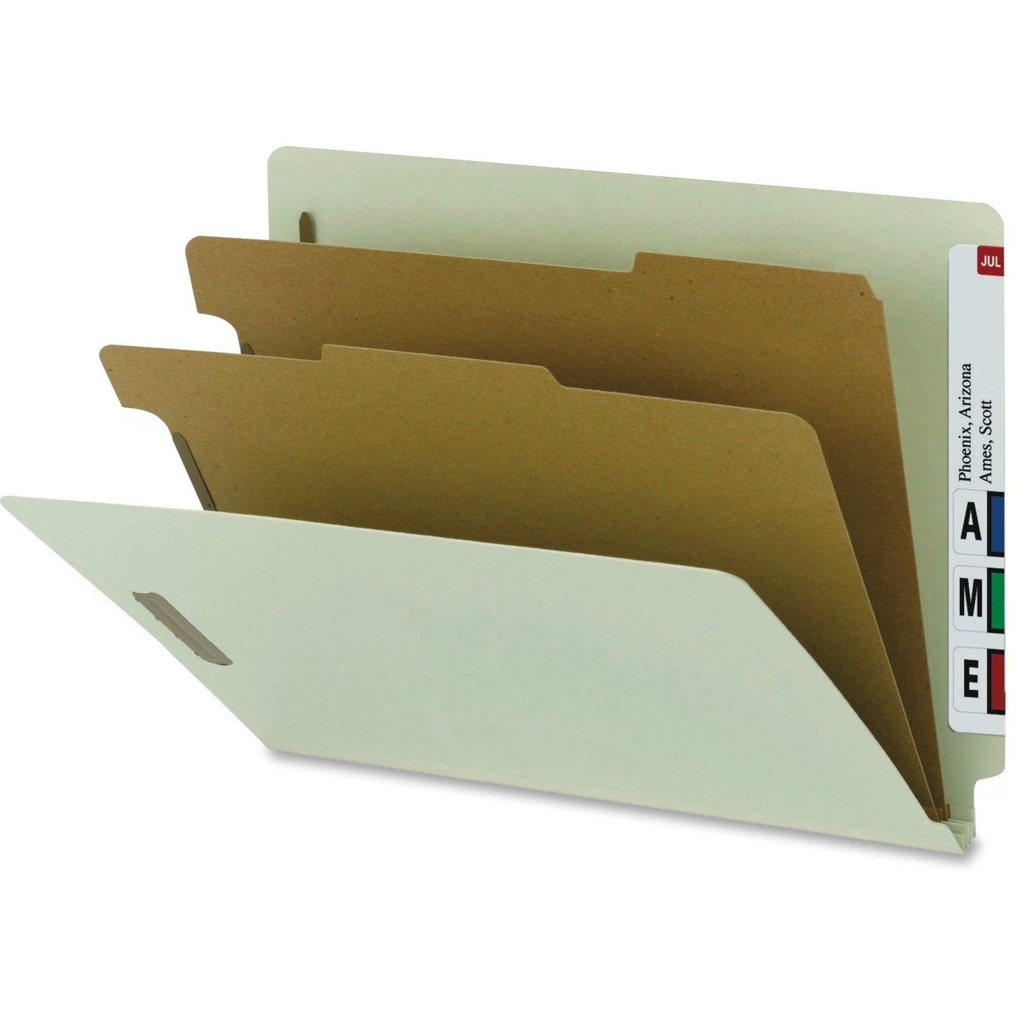 Smead Letter Recycled Classification Folder - 8 1/2" x 11" - 2" Expansion - 6 x 2K Fastener(s) - 2 Divider(s) - Pressboard - Gray, Green - 100% Recycled - 10 / Box -