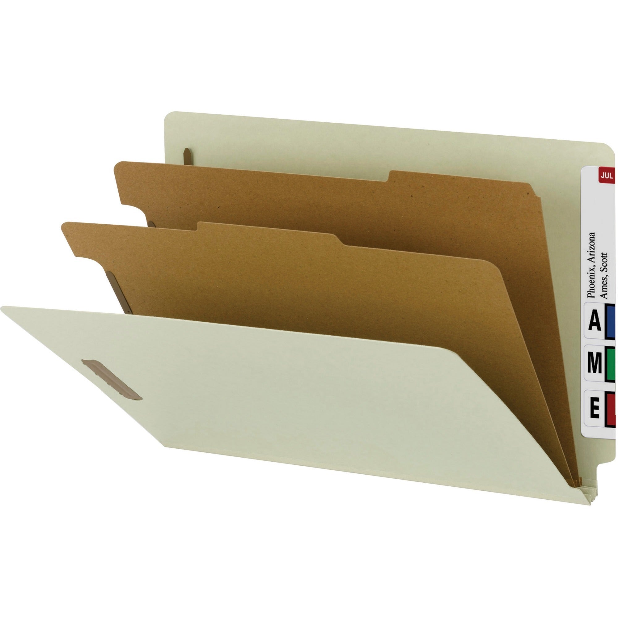 Smead Legal Recycled Classification Folder - 8 1/2" x 14" - 2" Expansion - 6 x 2K Fastener(s) - 2 Divider(s) - Pressboard - Gray, Green - 100% Recycled - 10 / Box -
