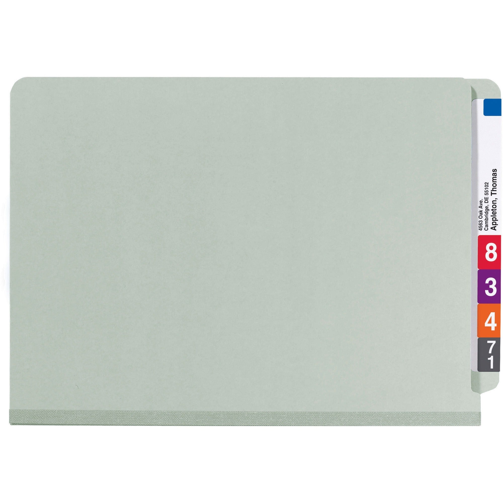 Smead Legal Recycled Classification Folder - 8 1/2" x 14" - 2" Expansion - 6 x 2K Fastener(s) - 2 Divider(s) - Pressboard - Gray, Green - 100% Recycled - 10 / Box -