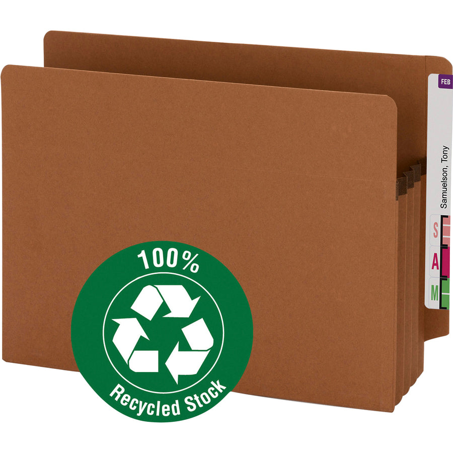 Smead Straight Tab Cut Letter Recycled File Pocket - 8 1/2" x 11" - 3 1/2" Expansion - Redrope - Redrope - 100% Recycled - 25 / Box -